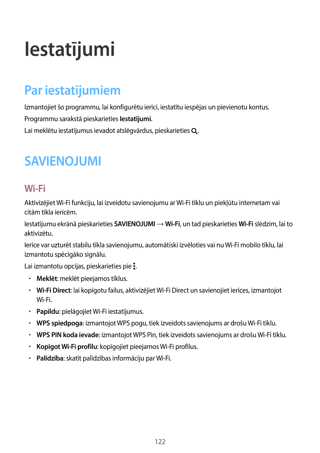 Samsung SM-T800NZWASEB, SM-T700NZWASEB, SM-T800NTSASEB, SM-T700NTSASEB, SM-T800NHAASEB Iestatījumi, Par iestatījumiem, Wi-Fi 