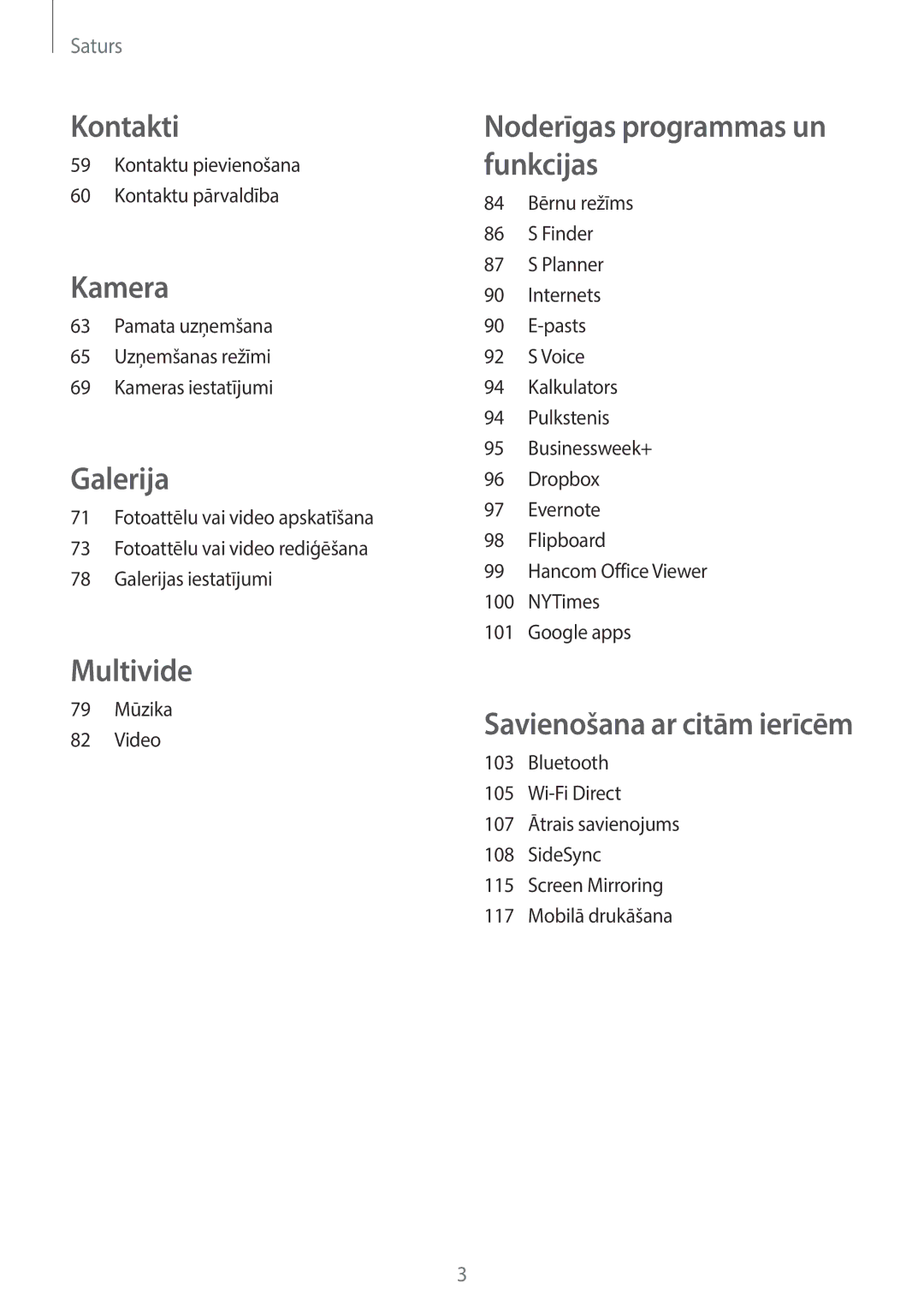 Samsung SM-T700NTSASEB, SM-T700NZWASEB, SM-T800NTSASEB, SM-T800NZWASEB, SM-T800NHAASEB manual Kontakti 