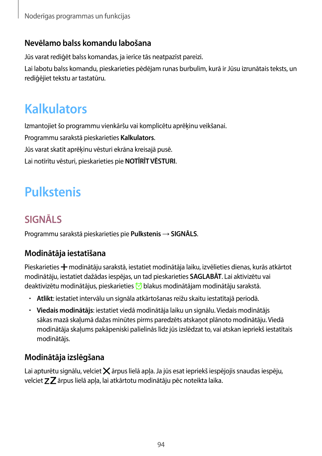 Samsung SM-T800NHAASEB, SM-T700NZWASEB Kalkulators, Pulkstenis, Nevēlamo balss komandu labošana, Modinātāja iestatīšana 