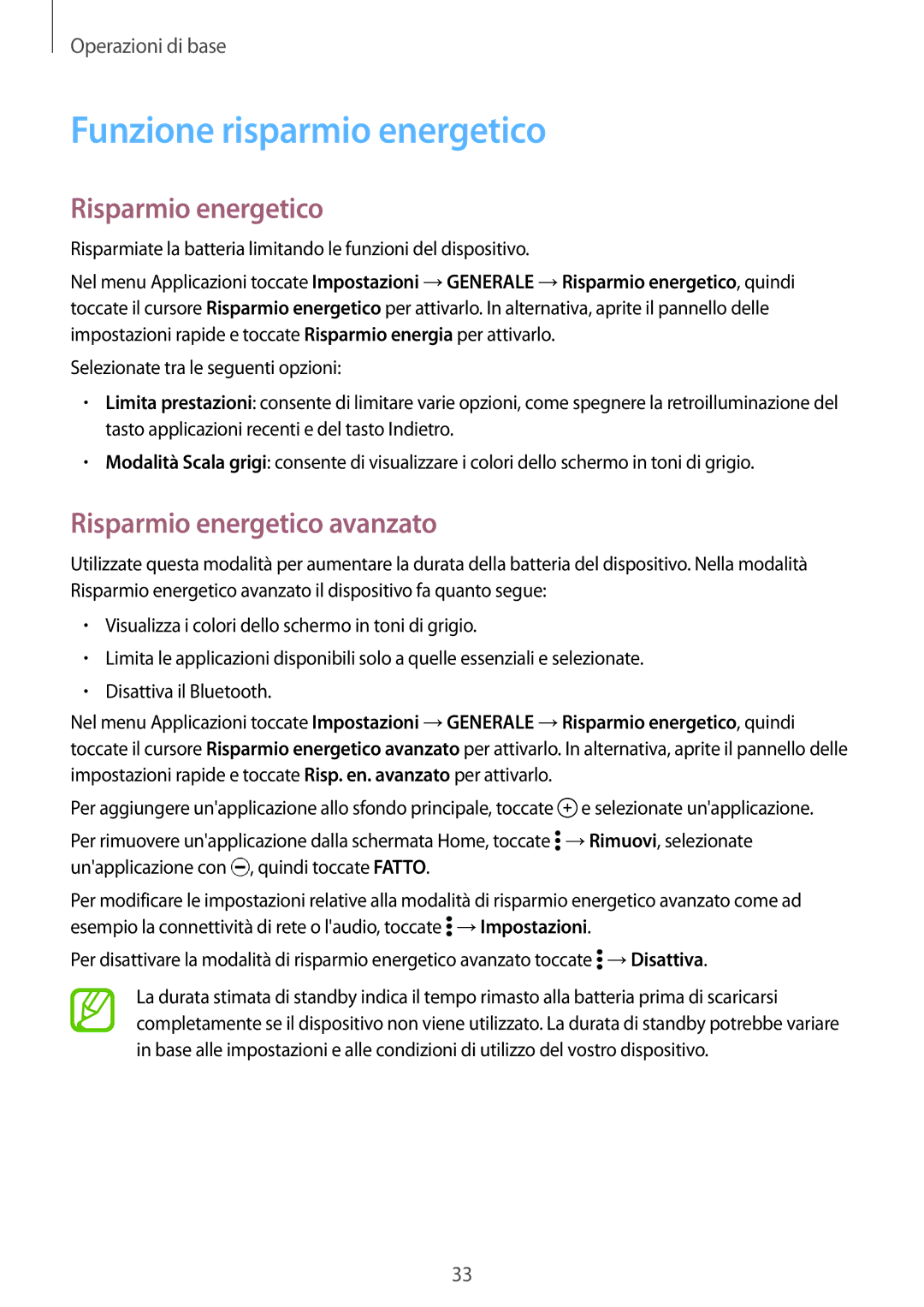 Samsung SM-T700NTSAITV, SM-T700NZWATUR, SM-T700NTSATUR Funzione risparmio energetico, Risparmio energetico avanzato 