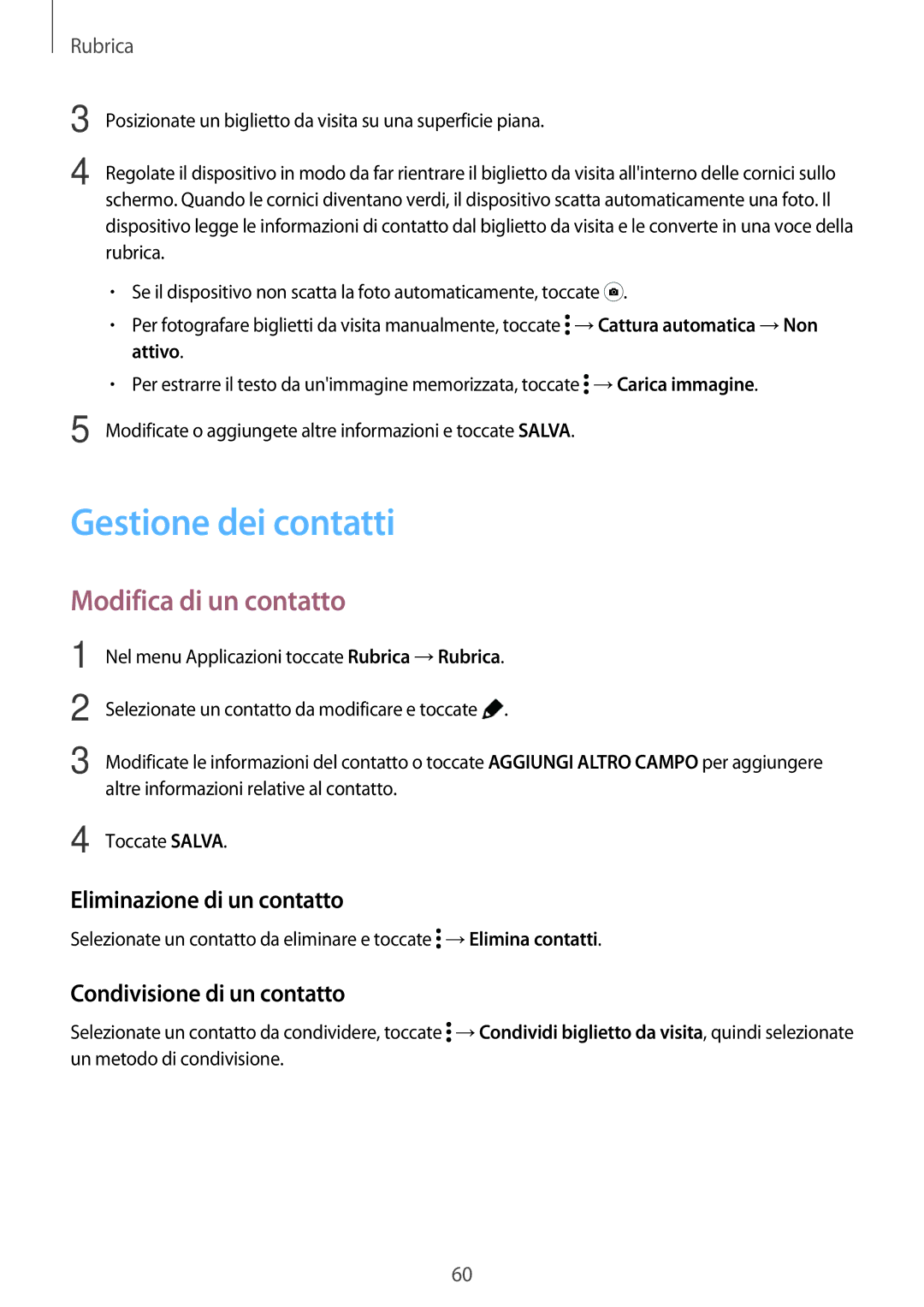 Samsung SM-T700NTSAXEO, SM-T700NZWATUR manual Gestione dei contatti, Modifica di un contatto, Eliminazione di un contatto 