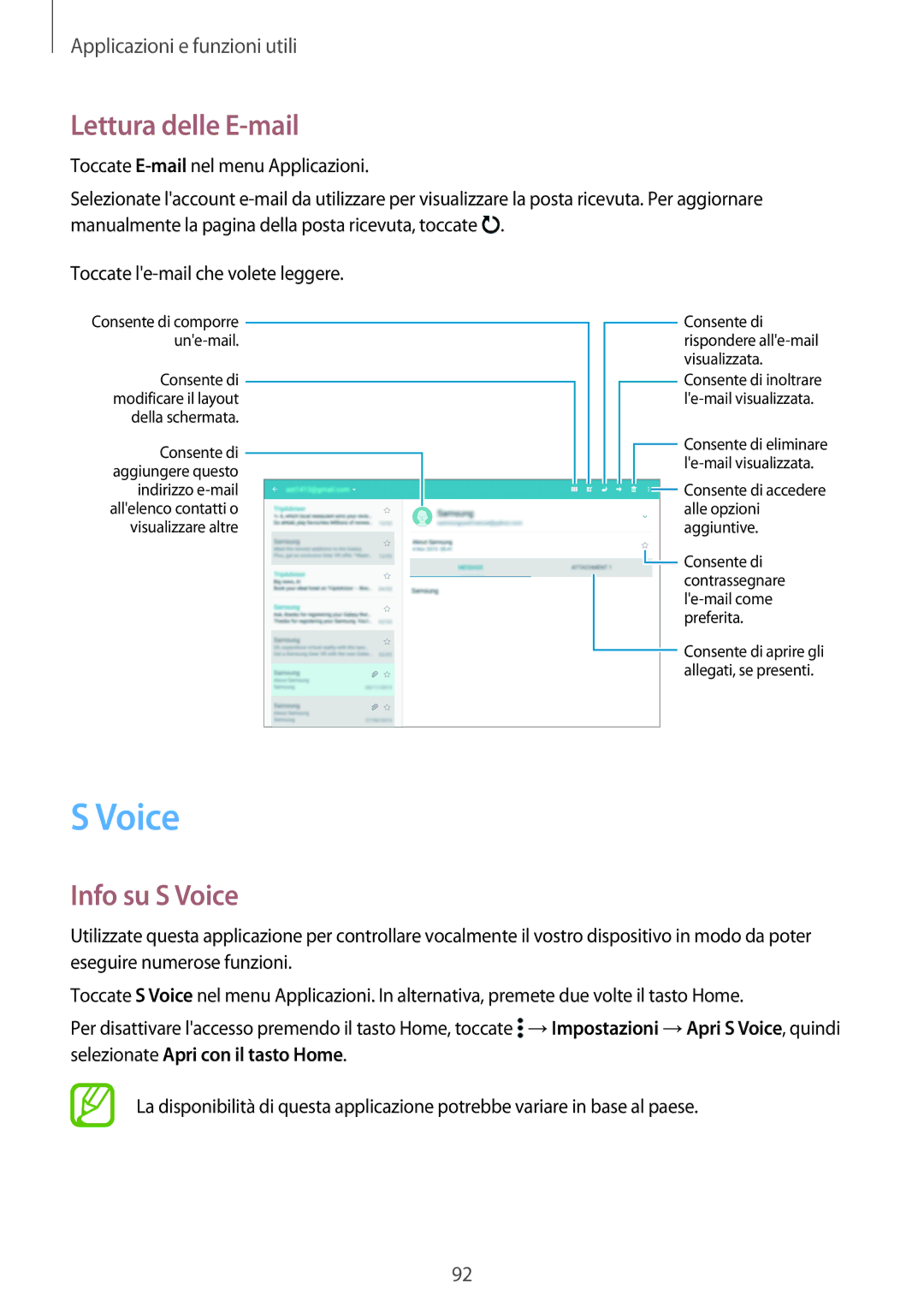 Samsung SM-T800NZWADBT, SM-T700NZWATUR, SM-T800NZWATUR, SM-T700NTSATUR manual Lettura delle E-mail, Info su S Voice 