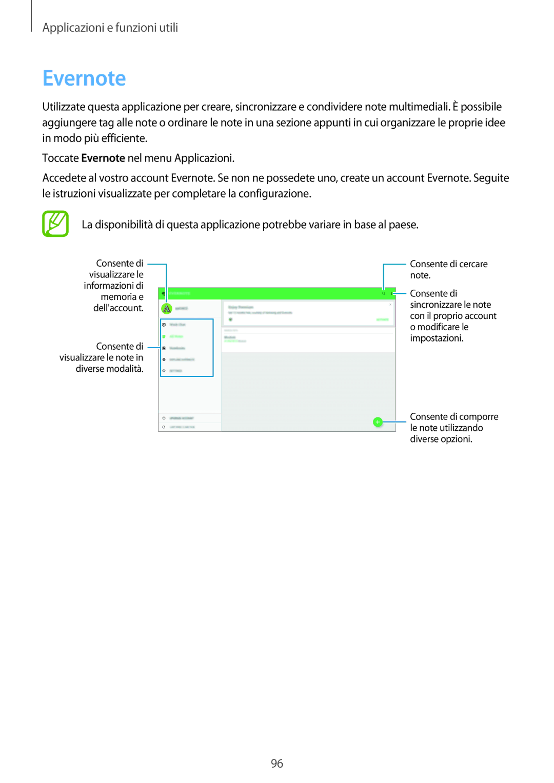 Samsung SM-T800NTSAITV, SM-T700NZWATUR, SM-T800NZWADBT, SM-T800NZWATUR, SM-T700NTSATUR Evernote, Consente di cercare note 