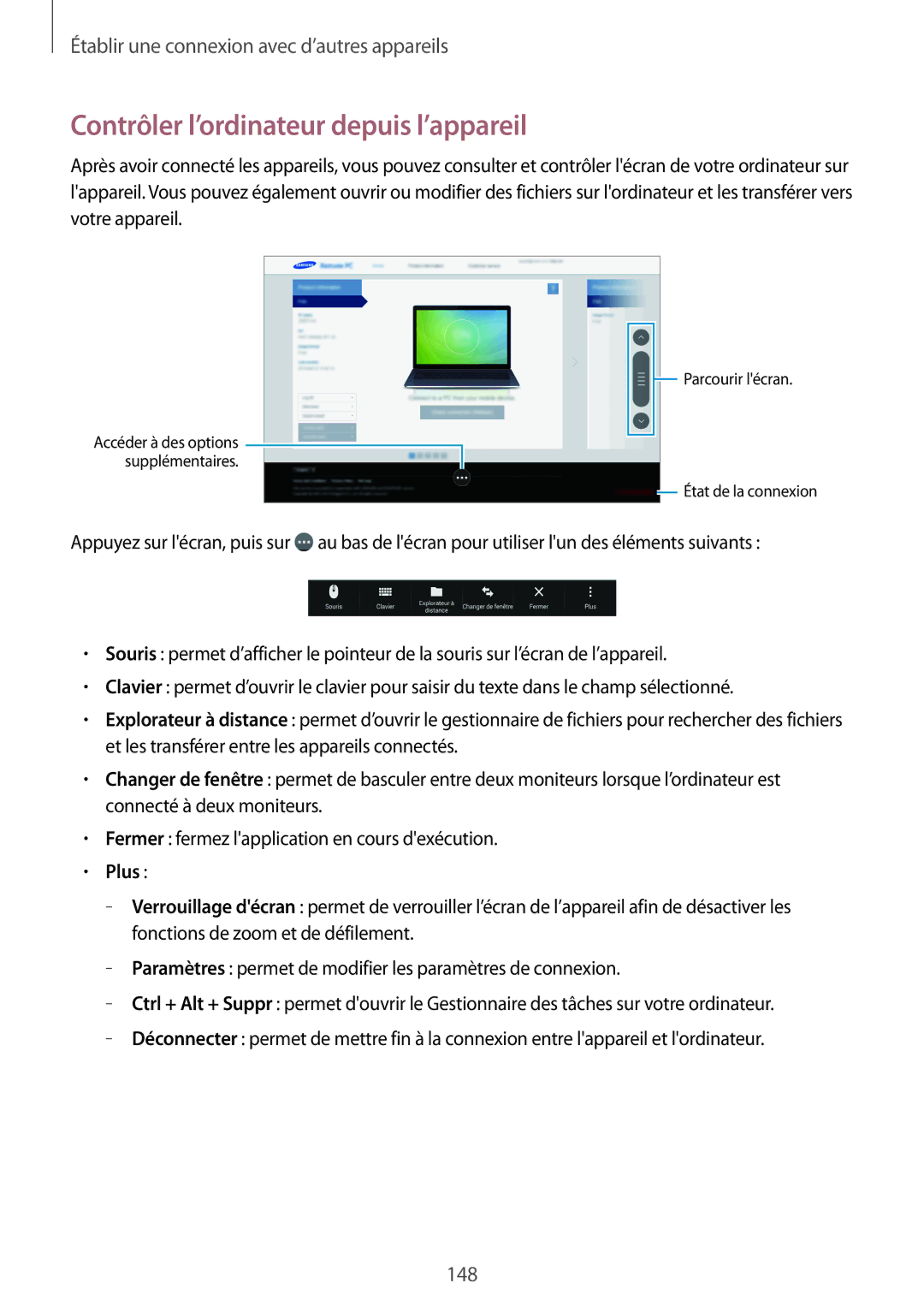 Samsung SM-T700NTSAXEF, SM-T700NZWAXEF, SM-T700NHAAXEF manual Contrôler l’ordinateur depuis l’appareil, Plus 