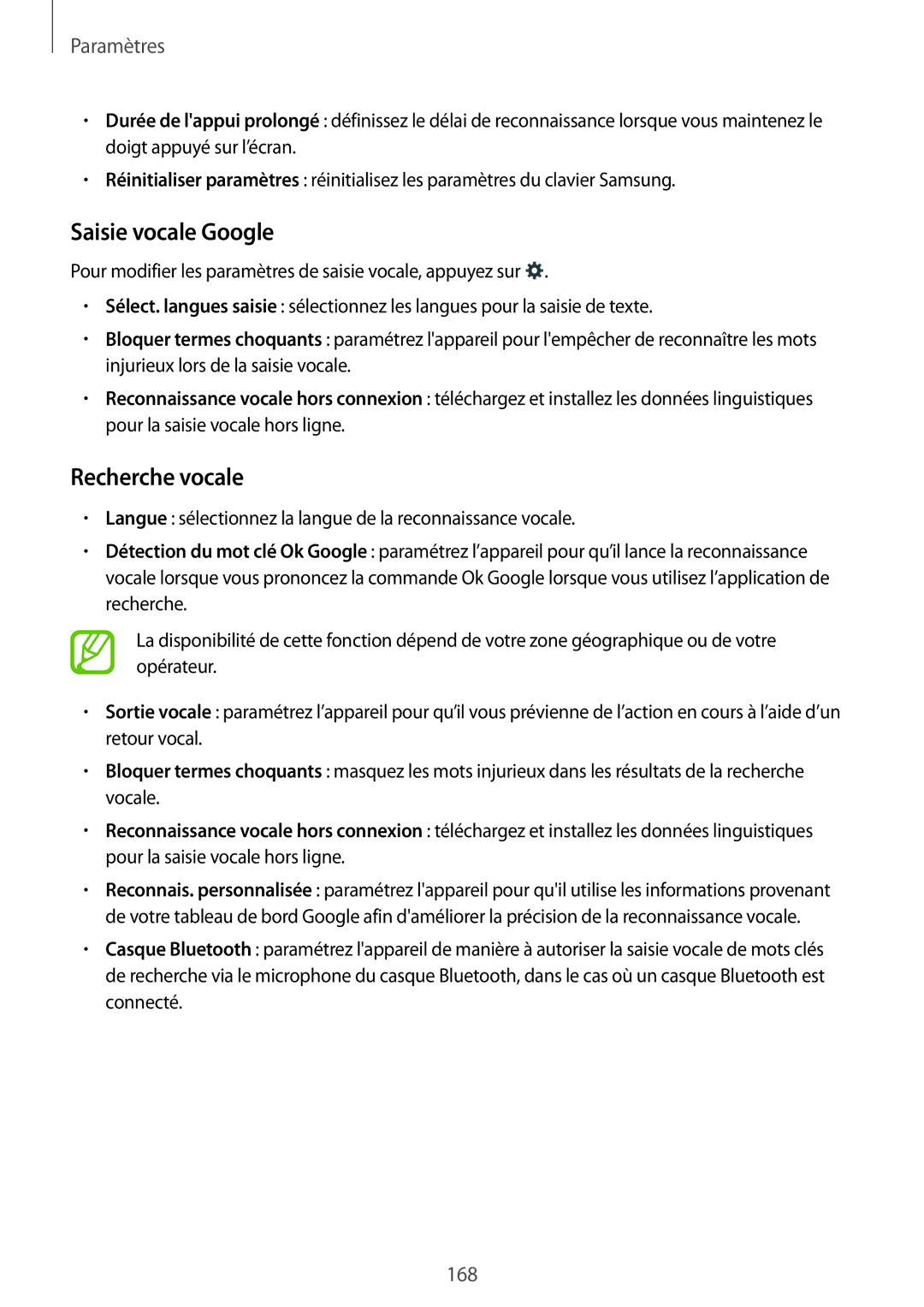 Samsung SM-T700NZWAXEF, SM-T700NTSAXEF, SM-T700NHAAXEF manual Saisie vocale Google, Recherche vocale 