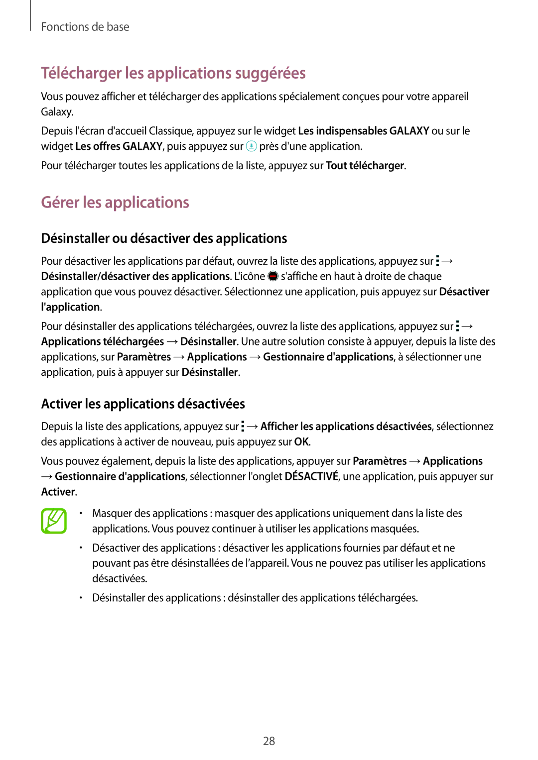 Samsung SM-T700NTSAXEF, SM-T700NZWAXEF, SM-T700NHAAXEF manual Télécharger les applications suggérées, Gérer les applications 