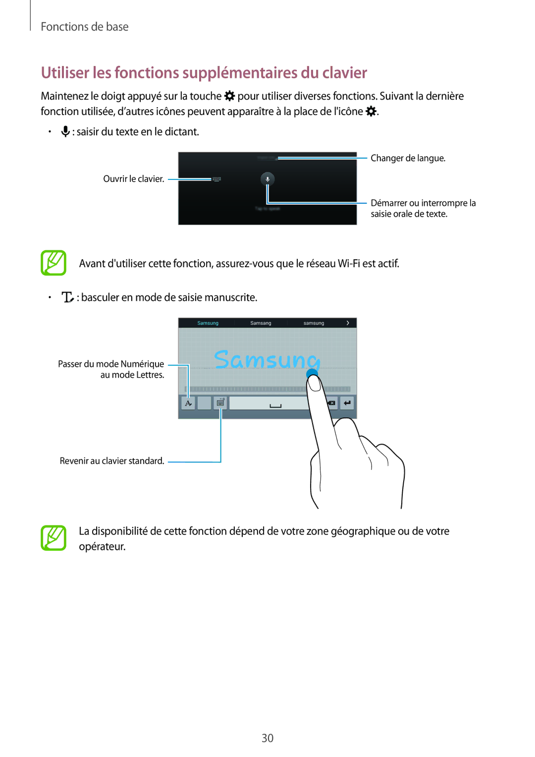 Samsung SM-T700NZWAXEF, SM-T700NTSAXEF, SM-T700NHAAXEF manual Utiliser les fonctions supplémentaires du clavier 