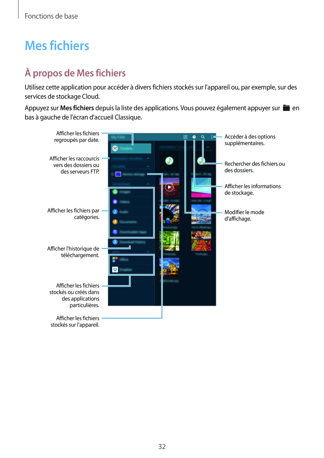 Samsung SM-T700NHAAXEF, SM-T700NZWAXEF, SM-T700NTSAXEF manual Propos de Mes fichiers 