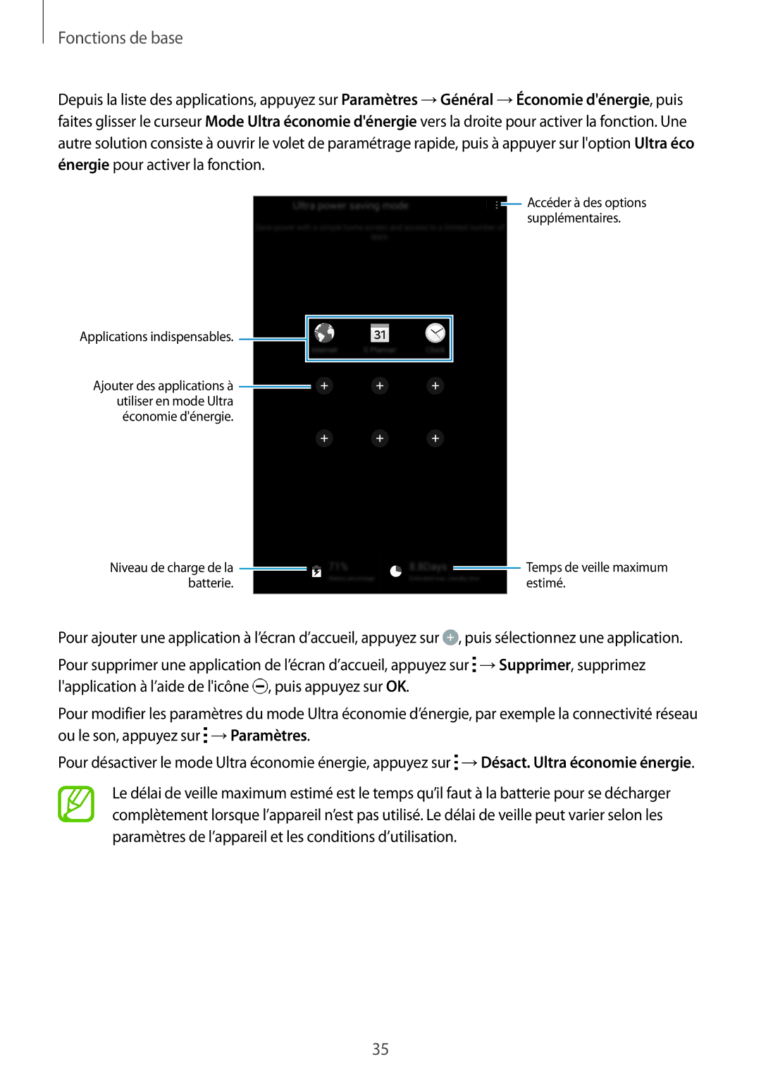 Samsung SM-T700NHAAXEF, SM-T700NZWAXEF, SM-T700NTSAXEF manual Économie dénergie 