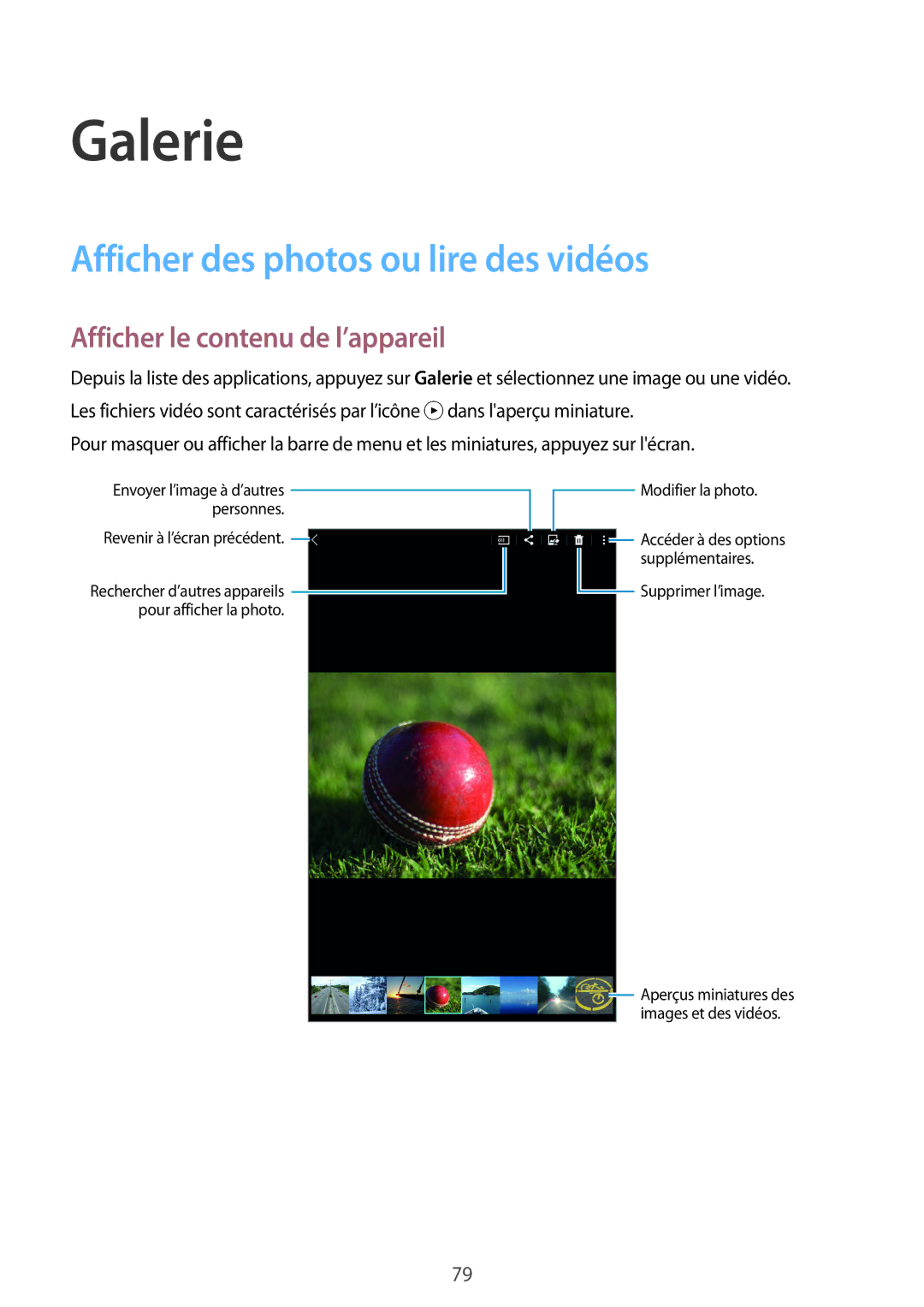 Samsung SM-T700NTSAXEF, SM-T700NZWAXEF Galerie, Afficher des photos ou lire des vidéos, Afficher le contenu de l’appareil 