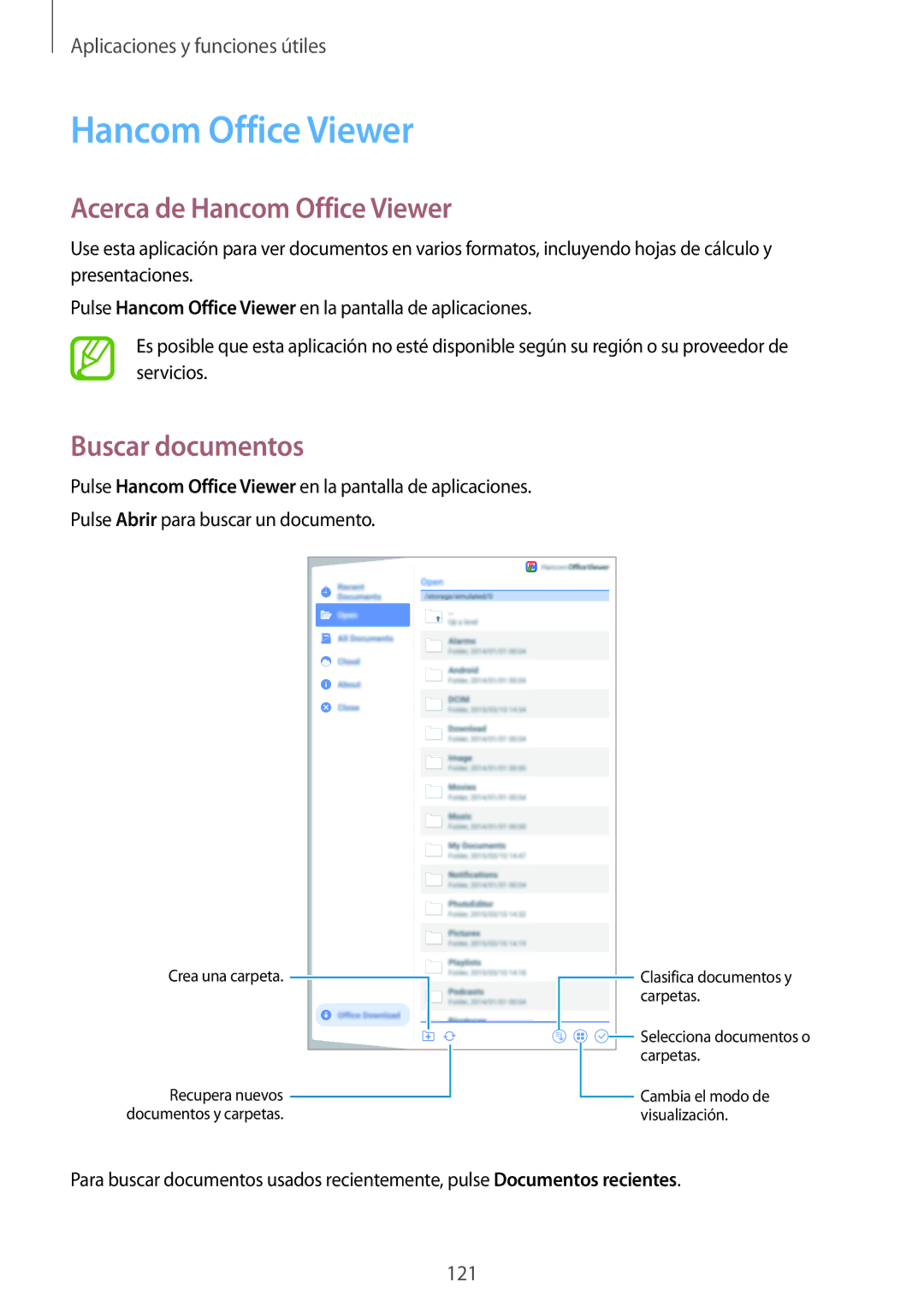 Samsung SM-T700NZWADBT, SM-T700NZWAXEO, SM-T700NZWATPH, SM-T700NTSATPH Acerca de Hancom Office Viewer, Buscar documentos 