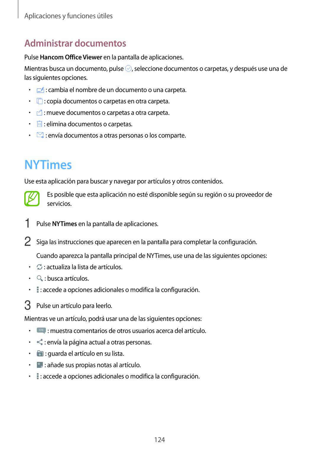 Samsung SM-T700NTSAPHE, SM-T700NZWAXEO, SM-T700NZWADBT, SM-T700NZWATPH, SM-T700NTSATPH manual NYTimes, Administrar documentos 