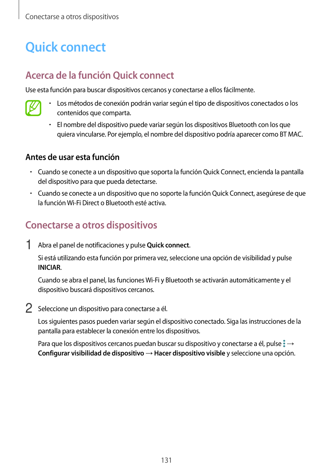 Samsung SM-T700NTSATPH, SM-T700NZWAXEO, SM-T700NZWADBT Acerca de la función Quick connect, Antes de usar esta función 