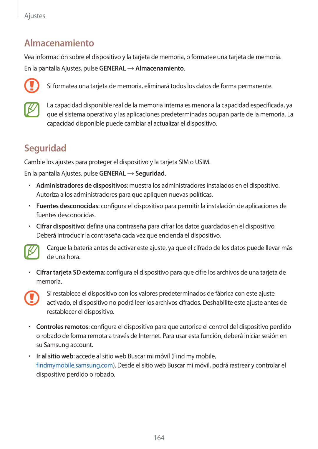 Samsung SM-T700NTSAPHE, SM-T700NZWAXEO, SM-T700NZWADBT, SM-T700NZWATPH, SM-T700NTSATPH manual Almacenamiento, Seguridad 