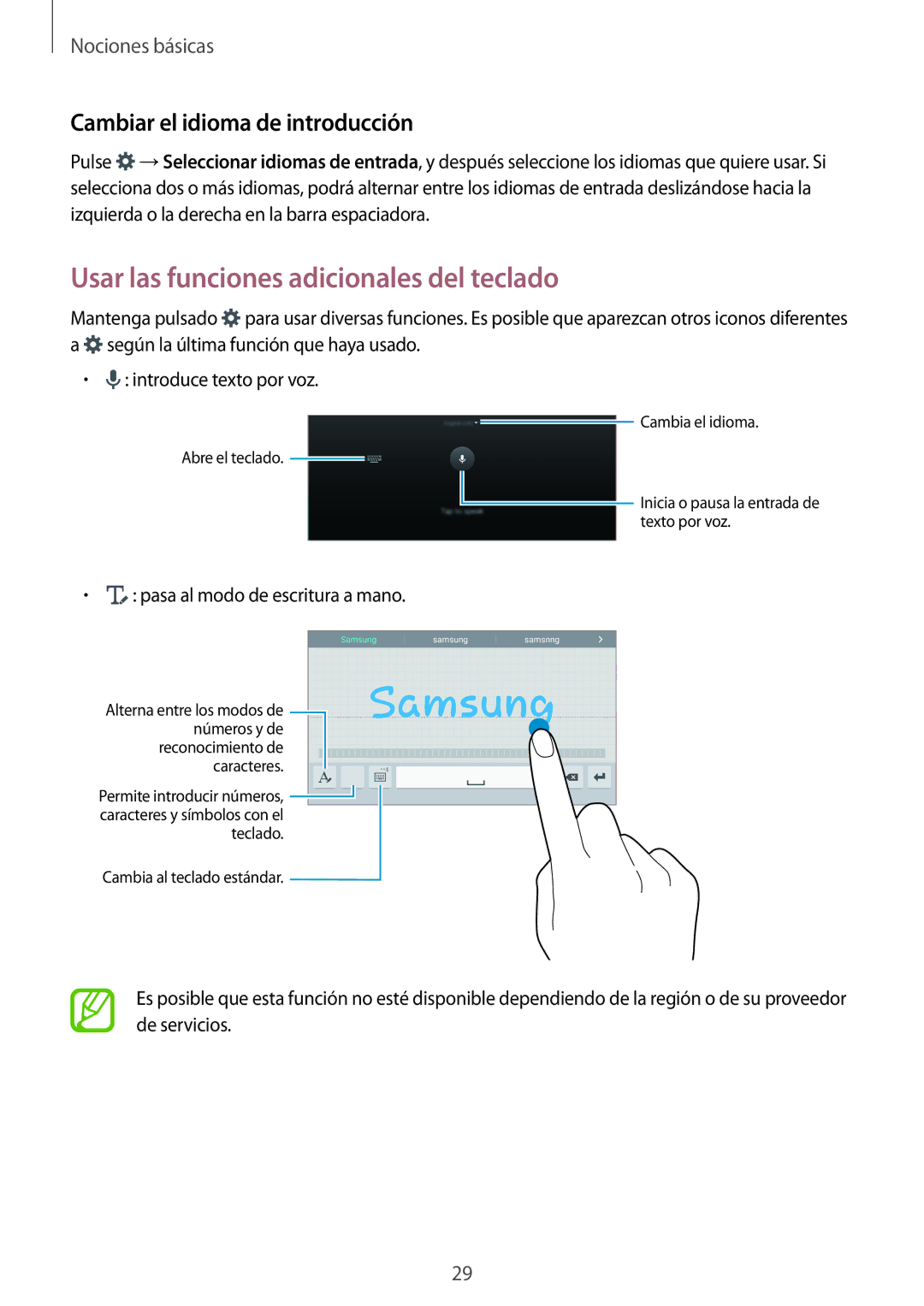 Samsung SM-T700NTSATGY, SM-T700NZWAXEO manual Usar las funciones adicionales del teclado, Cambiar el idioma de introducción 