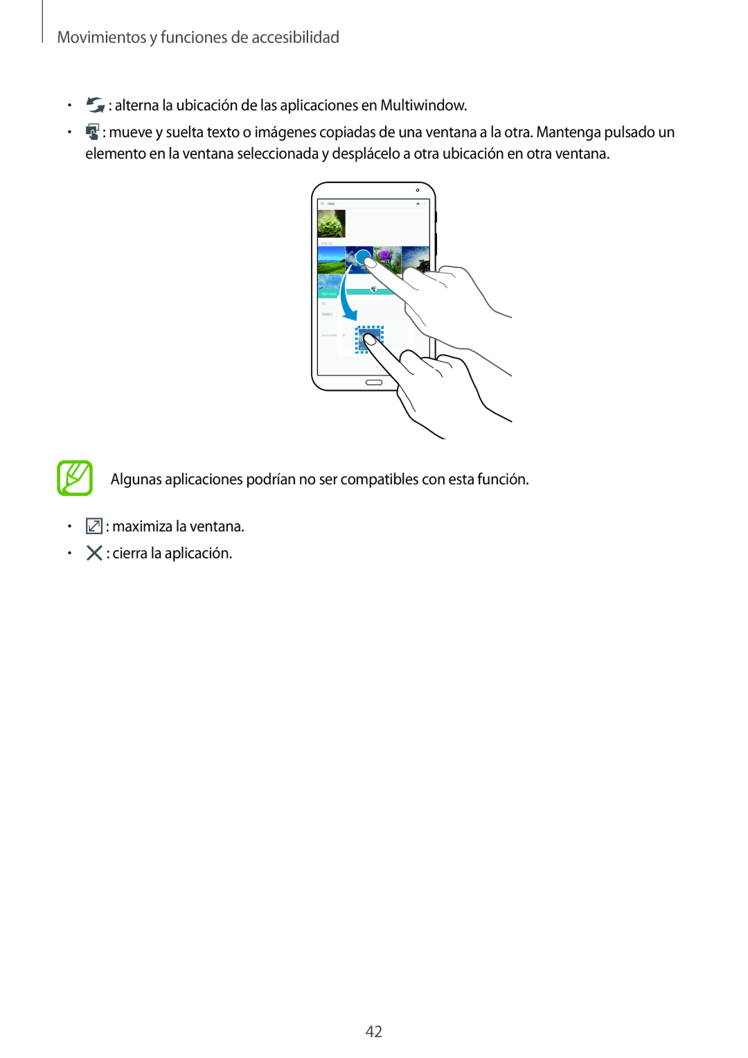 Samsung SM-T700NZWATPH, SM-T700NZWAXEO, SM-T700NZWADBT manual Alterna la ubicación de las aplicaciones en Multiwindow 