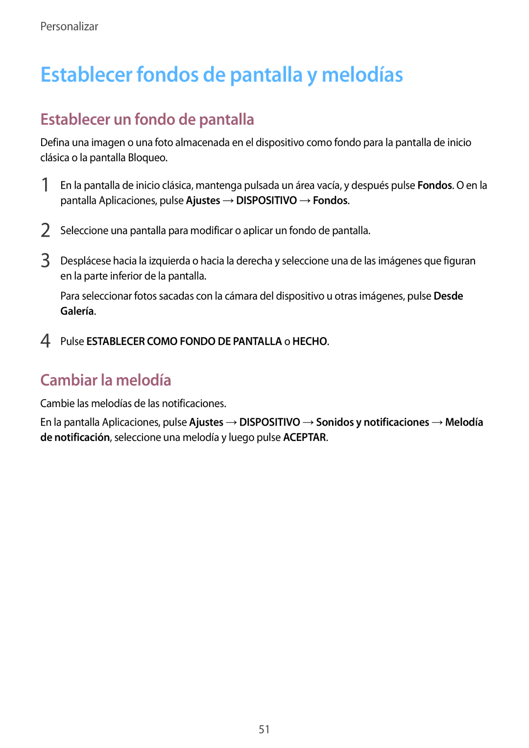 Samsung SM-T700NTSATPH manual Establecer fondos de pantalla y melodías, Establecer un fondo de pantalla, Cambiar la melodía 