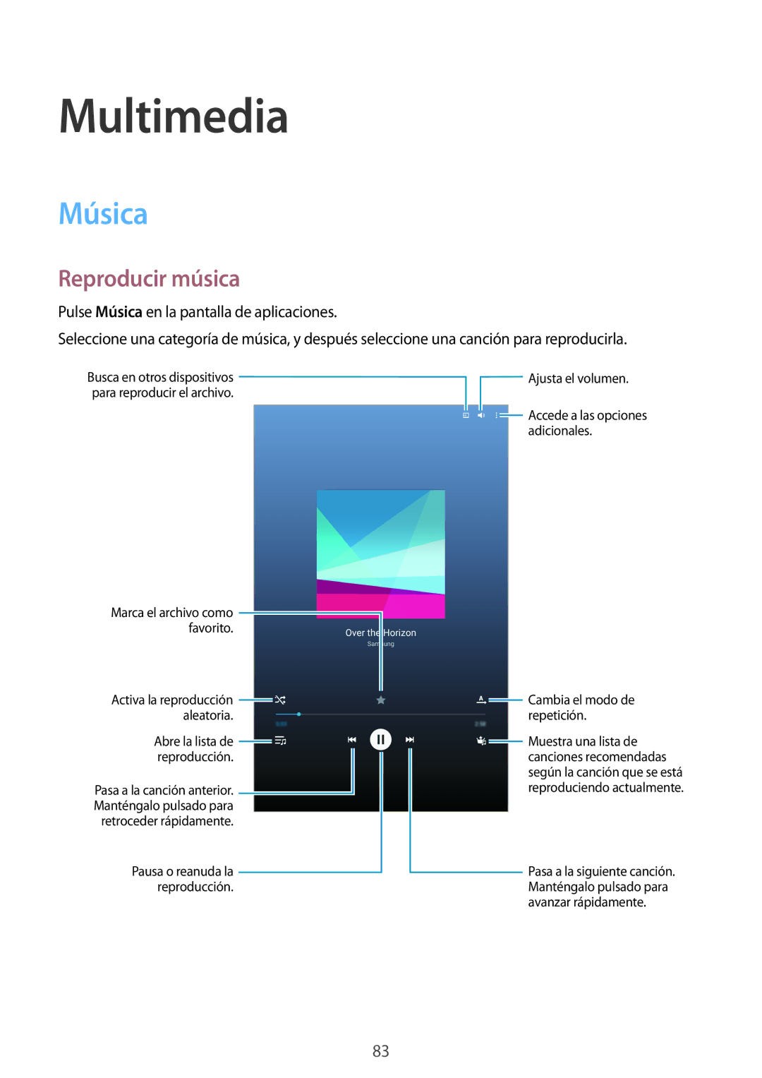 Samsung SM-T700NTSATPH, SM-T700NZWAXEO, SM-T700NZWADBT, SM-T700NZWATPH, SM-T700NTSAPHE Multimedia, Música, Reproducir música 