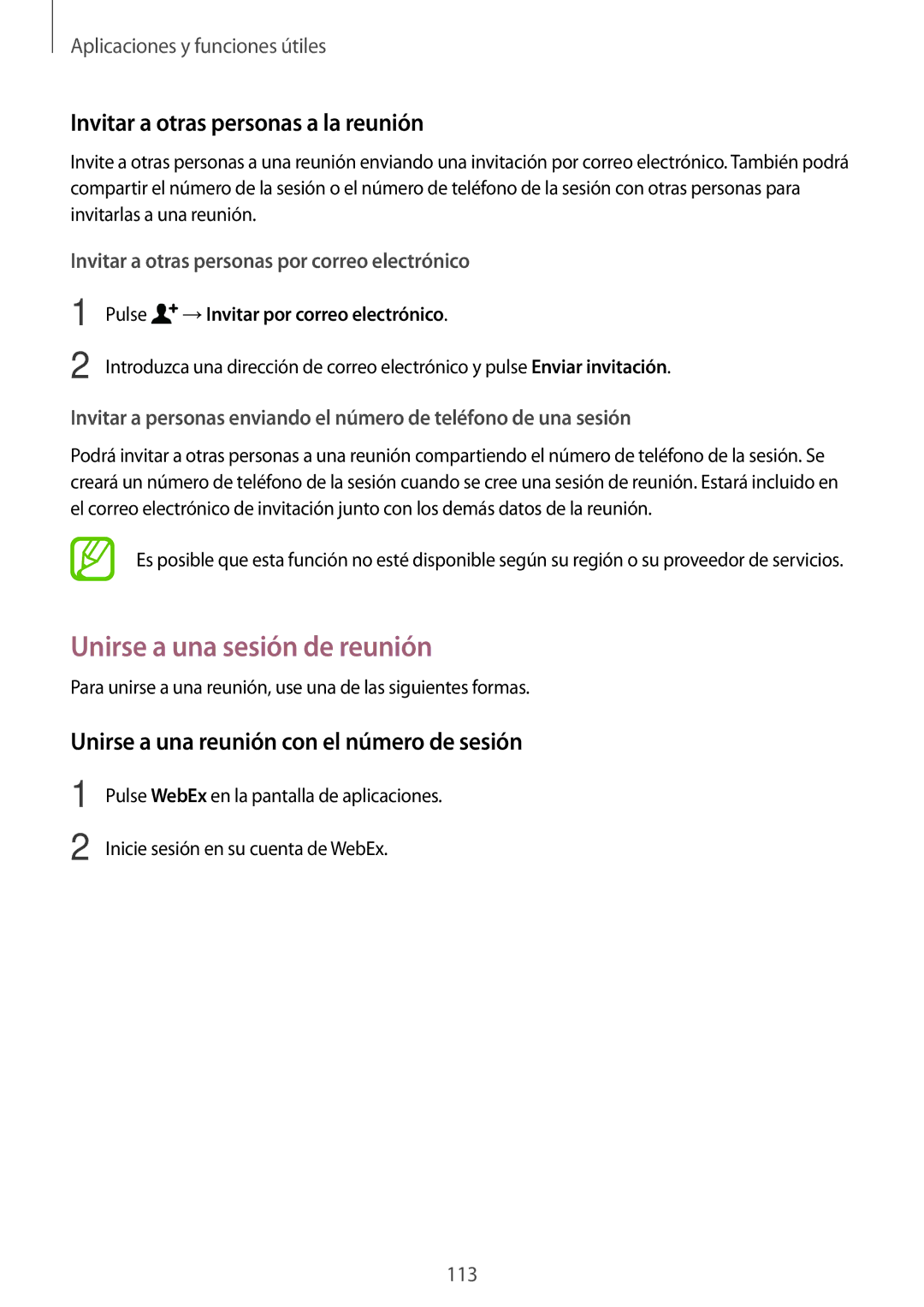 Samsung SM-T700NZWADBT, SM-T700NZWAXEO manual Unirse a una sesión de reunión, Invitar a otras personas a la reunión 