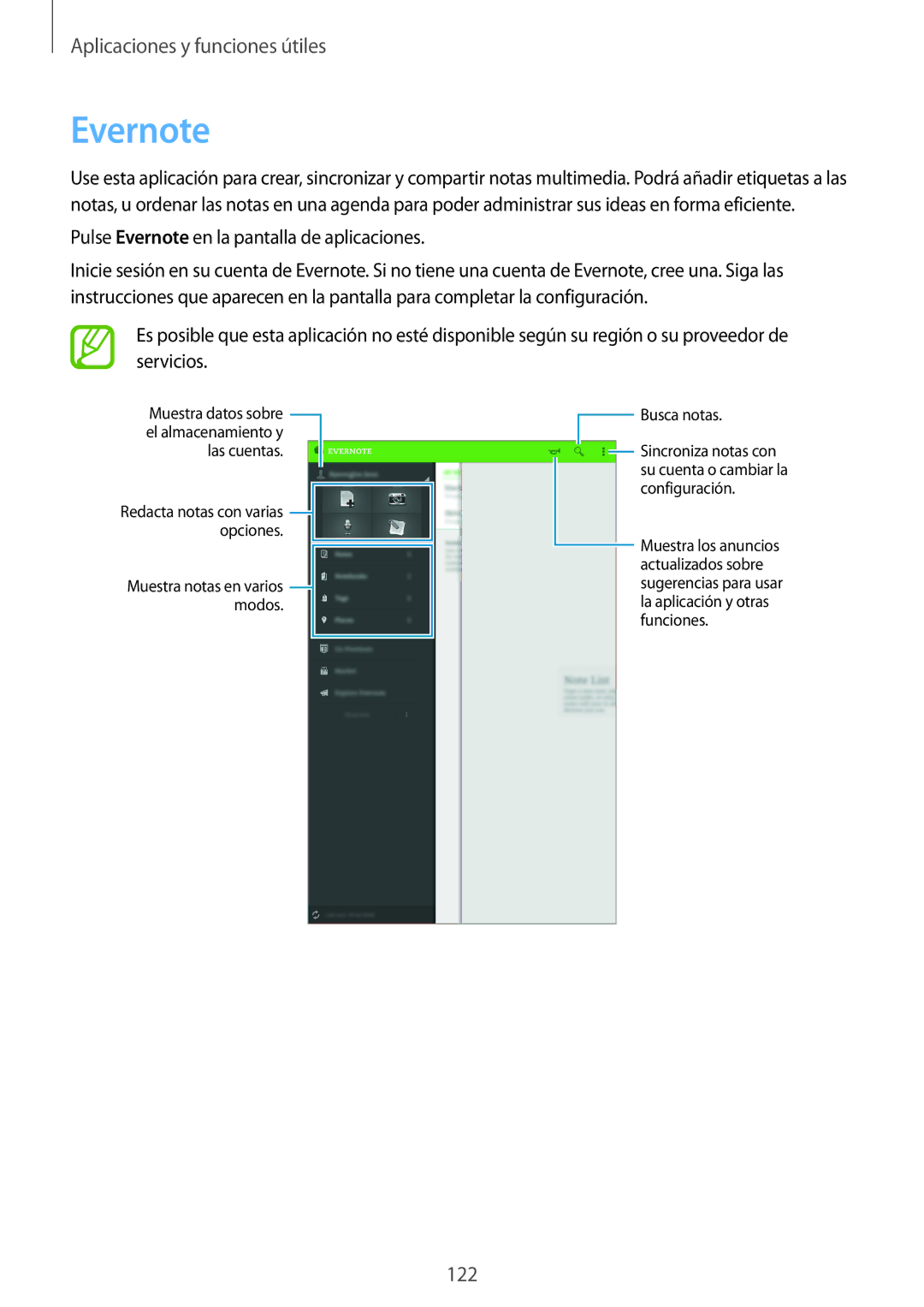 Samsung SM-T700NZWATPH, SM-T700NZWAXEO, SM-T700NZWADBT, SM-T700NTSATPH Pulse Evernote en la pantalla de aplicaciones 