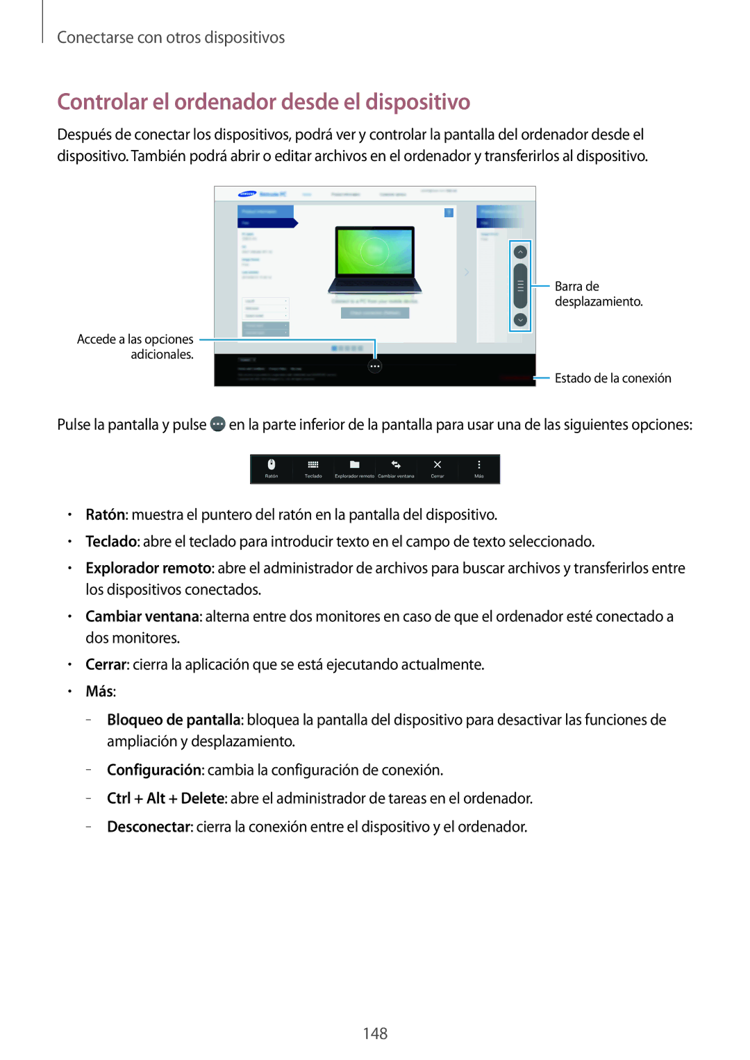 Samsung SM-T700NTSAPHE, SM-T700NZWAXEO, SM-T700NZWADBT, SM-T700NZWATPH manual Controlar el ordenador desde el dispositivo, Más 