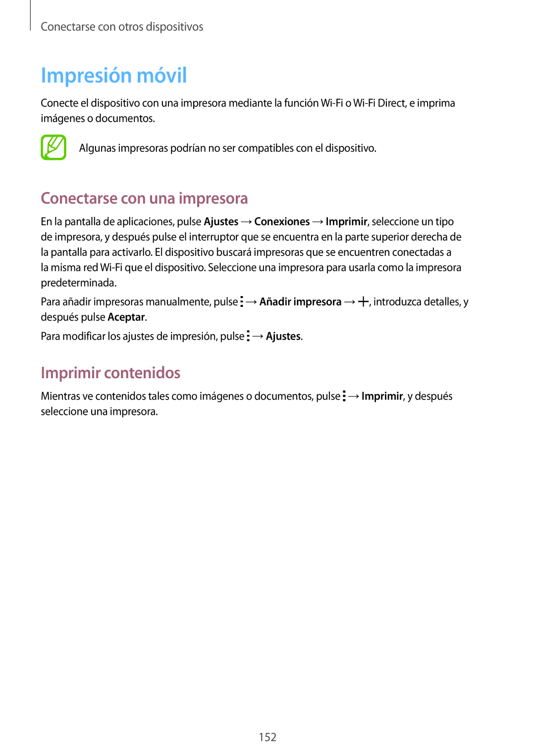 Samsung SM-T700NZWAXEO, SM-T700NZWADBT, SM-T700NZWATPH Impresión móvil, Conectarse con una impresora, Imprimir contenidos 