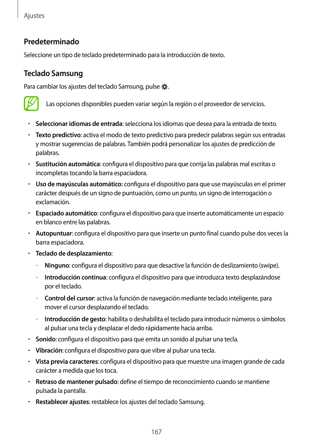 Samsung SM-T700NTSAXEH, SM-T700NZWAXEO, SM-T700NZWADBT manual Predeterminado, Teclado Samsung, Teclado de desplazamiento 