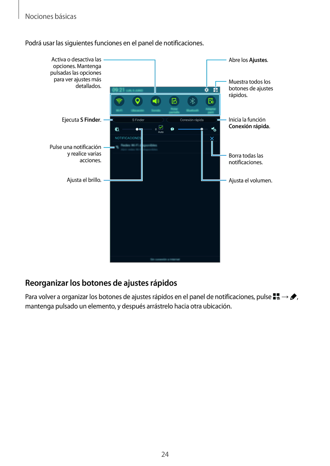 Samsung SM-T700NZWAXEO, SM-T700NZWADBT, SM-T700NZWATPH, SM-T700NTSATPH manual Reorganizar los botones de ajustes rápidos 