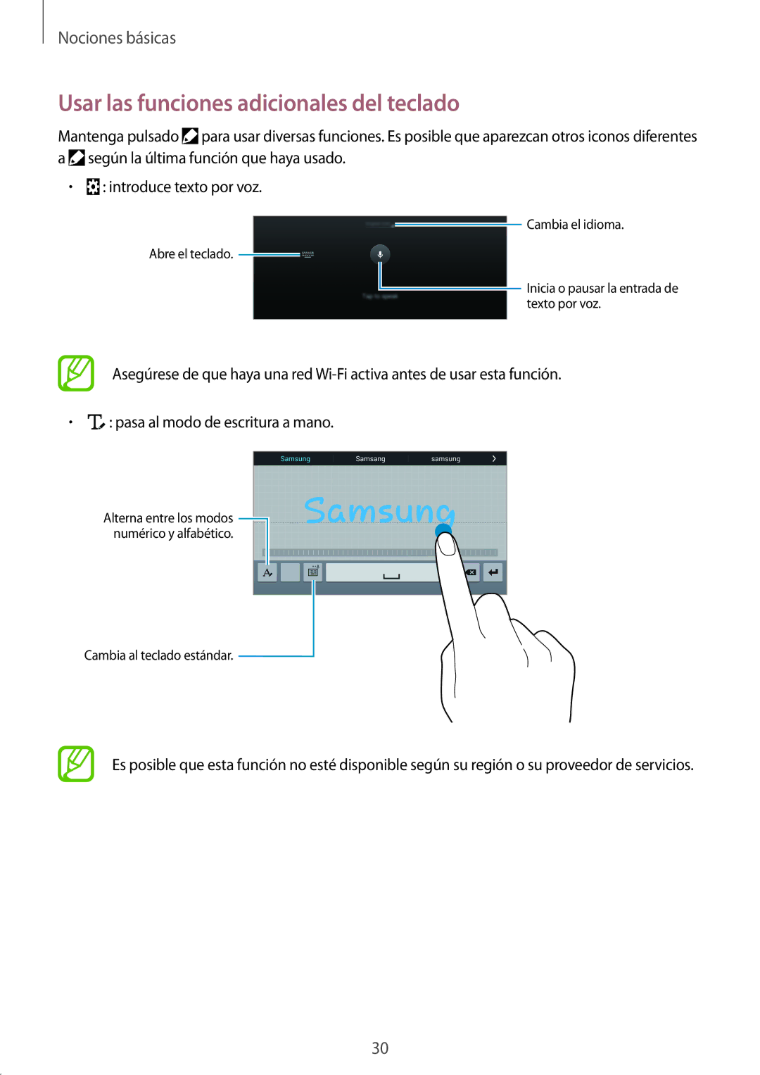 Samsung SM-T700NZWAPHE, SM-T700NZWAXEO, SM-T700NZWADBT, SM-T700NZWATPH manual Usar las funciones adicionales del teclado 