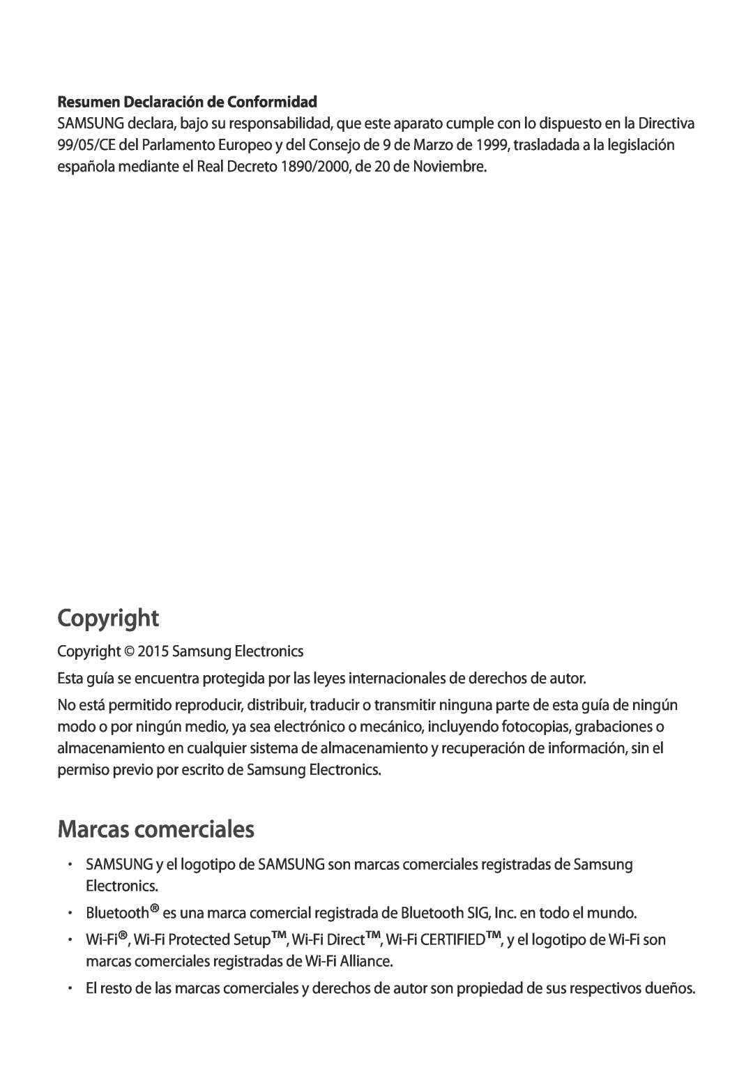 Samsung SM-T700NZWADBT, SM-T700NZWAXEO, SM-T700NZWATPH Resumen Declaración de Conformidad, Copyright, Marcas comerciales 