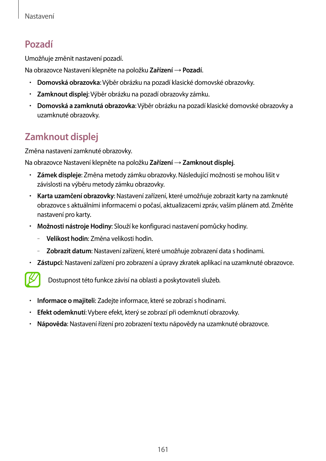 Samsung SM-T700NZWAXSK, SM-T700NZWAXEO, SM-T700NZWAEUR, SM-T700NTSAEUR, SM-T700NTSAATO manual Pozadí, Zamknout displej 