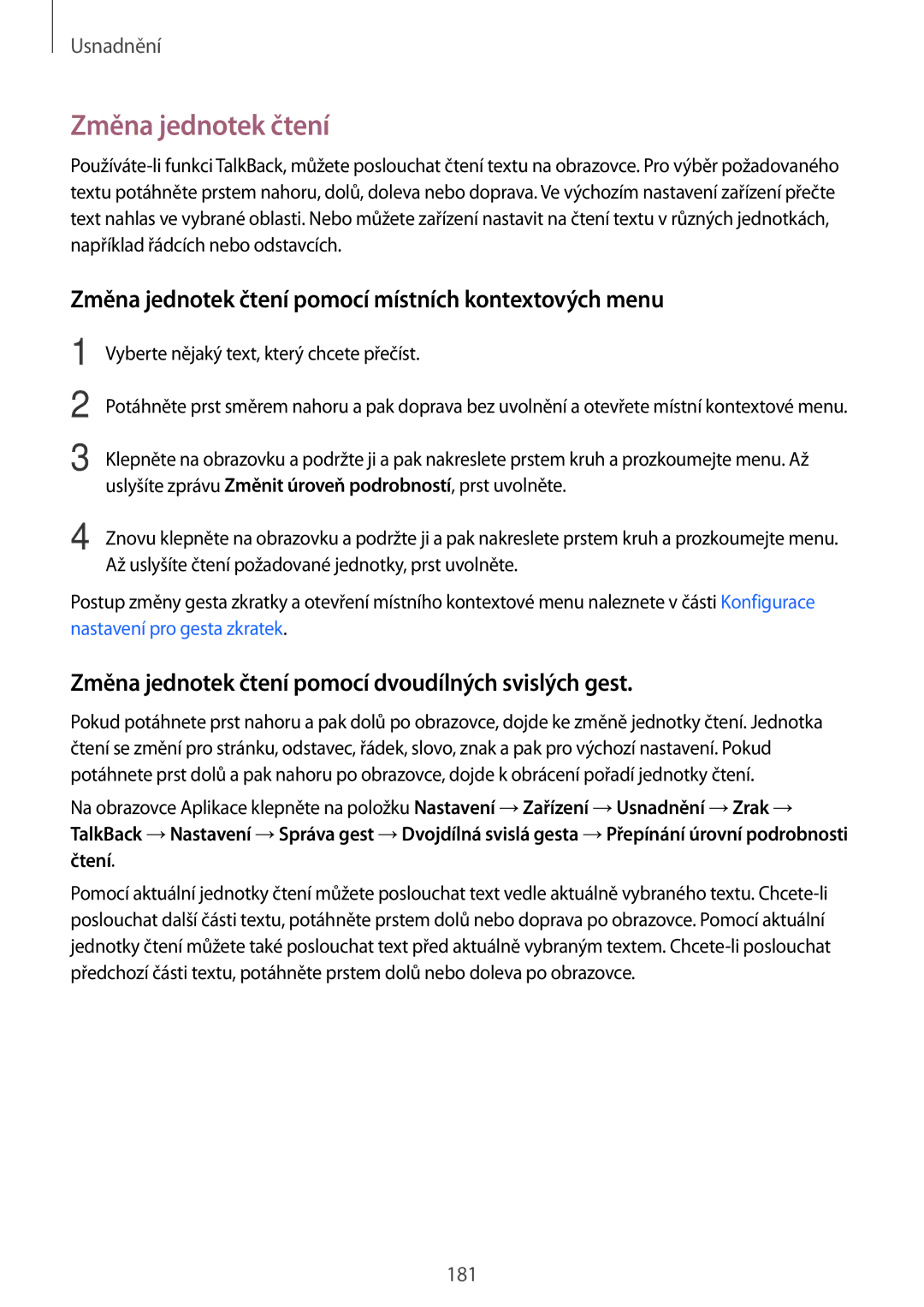 Samsung SM-T700NHAAAUT, SM-T700NZWAXEO, SM-T700NZWAEUR manual Změna jednotek čtení pomocí místních kontextových menu 