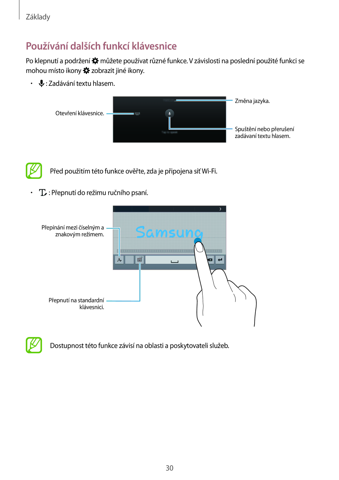 Samsung SM-T700NTSAEUR, SM-T700NZWAXEO, SM-T700NZWAEUR, SM-T700NTSAATO, SM-T700NZWAATO Používání dalších funkcí klávesnice 