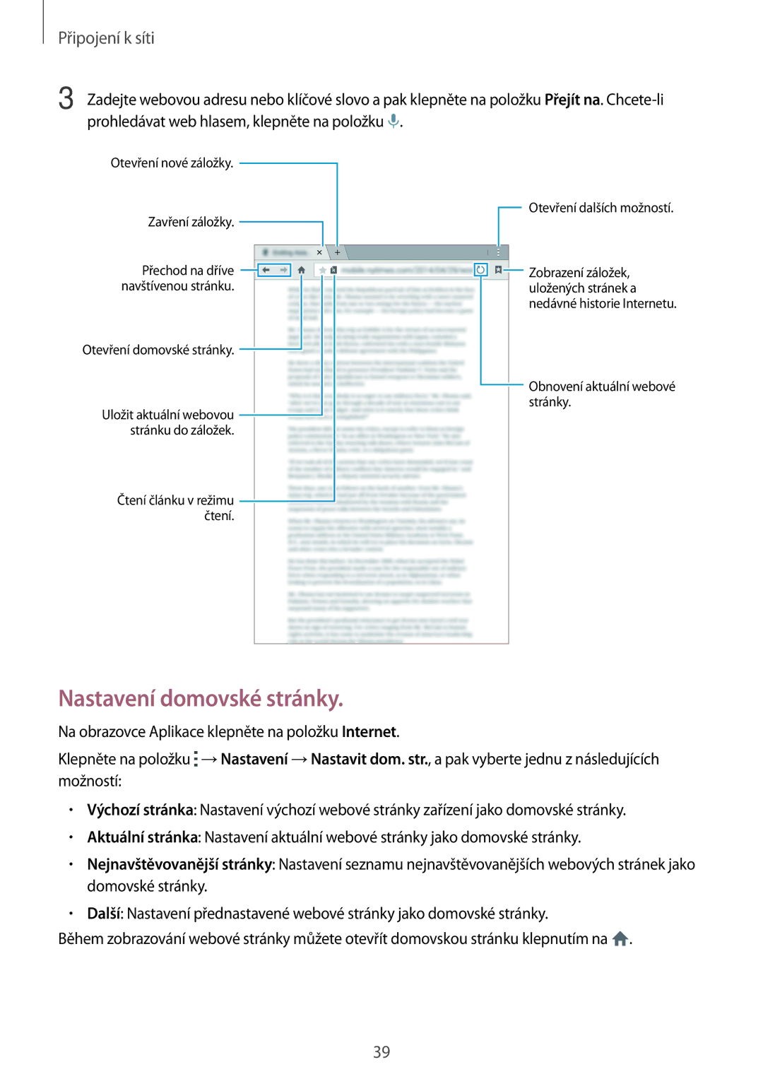Samsung SM-T700NTSAXEZ, SM-T700NZWAXEO, SM-T700NZWAEUR, SM-T700NTSAEUR, SM-T700NTSAATO manual Nastavení domovské stránky 