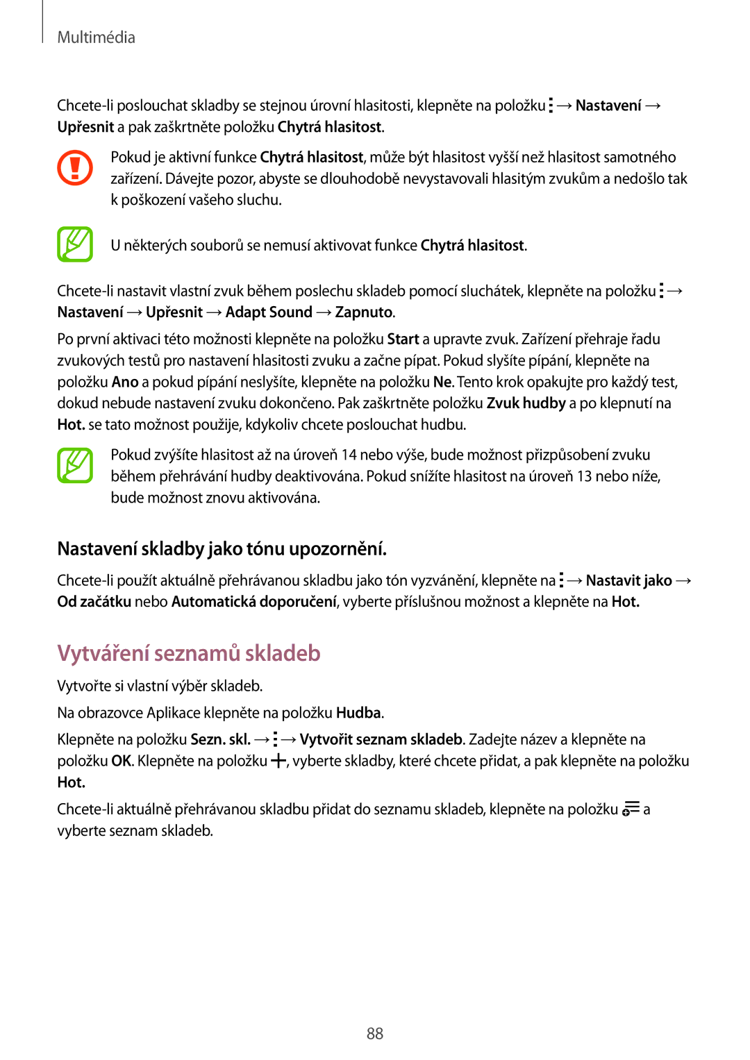 Samsung SM-T700NZWAATO, SM-T700NZWAXEO manual Vytváření seznamů skladeb, Nastavení skladby jako tónu upozornění, Hot 