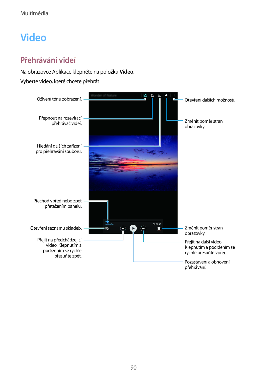 Samsung SM-T700NTSAXEH, SM-T700NZWAXEO, SM-T700NZWAEUR, SM-T700NTSAEUR, SM-T700NTSAATO, SM-T700NZWAATO Video, Přehrávání videí 