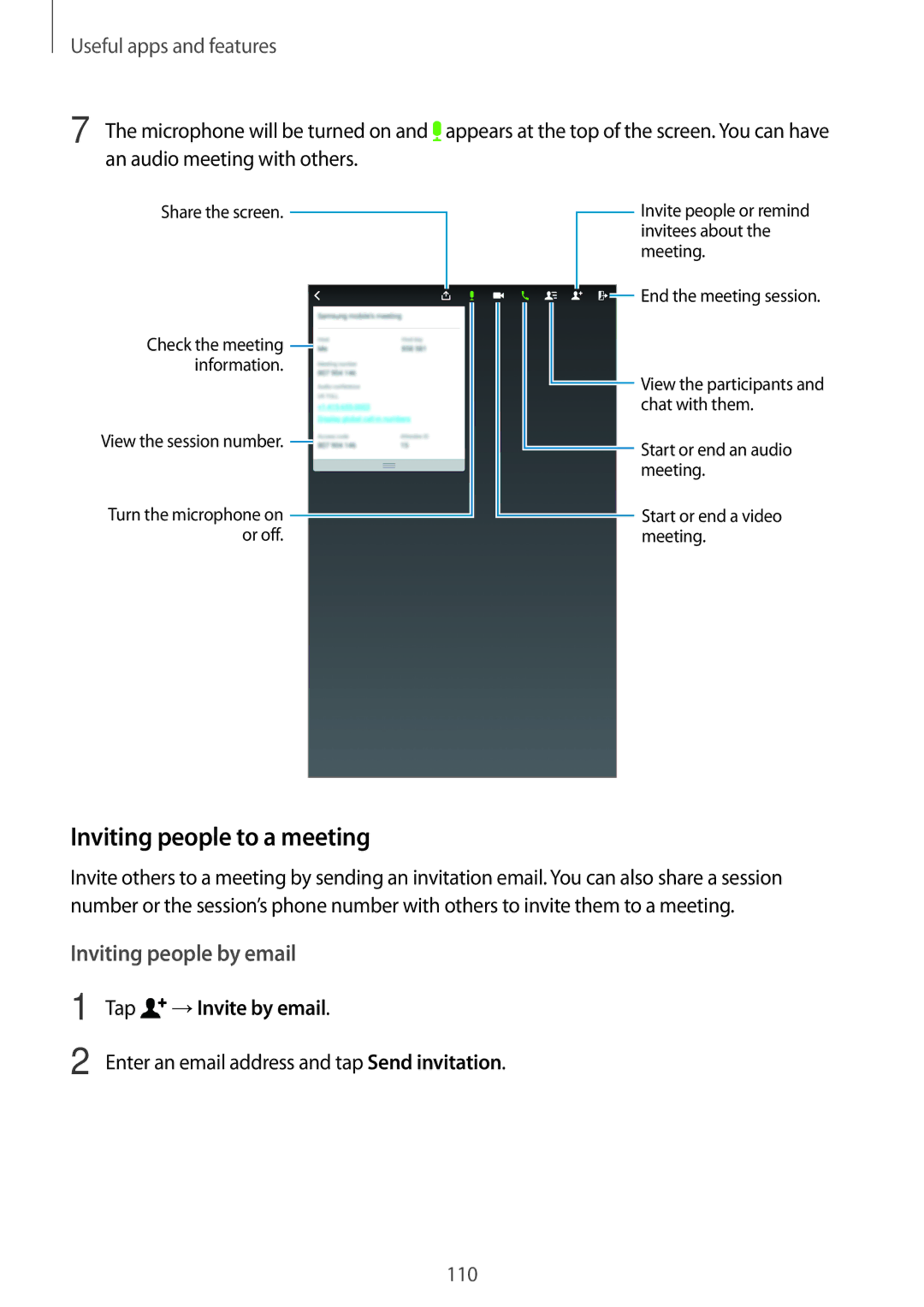 Samsung SM-T700NTSAXEO, SM-T700NZWAXEO, SM-T700NZWASEB, SM-T700NZWADBT manual Inviting people to a meeting, →Invite by email 