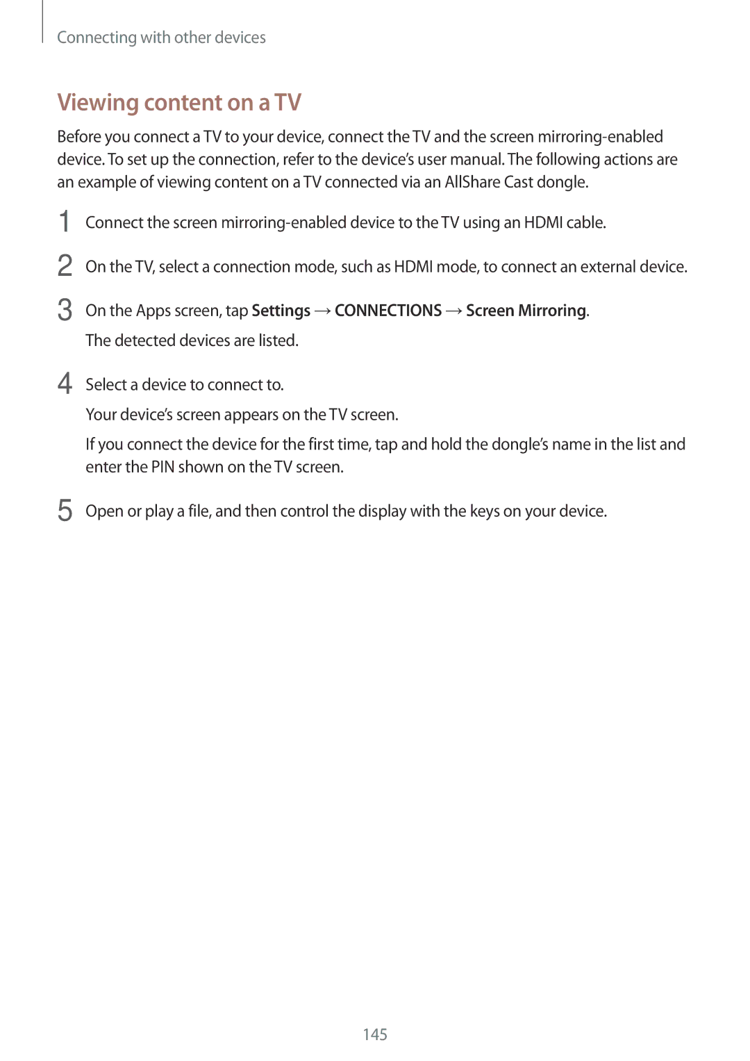 Samsung SM-T700NZWATUR, SM-T700NZWAXEO, SM-T700NZWASEB, SM-T700NZWADBT, SM-T700NTSADBT, SM-T700NZWATPH Viewing content on a TV 