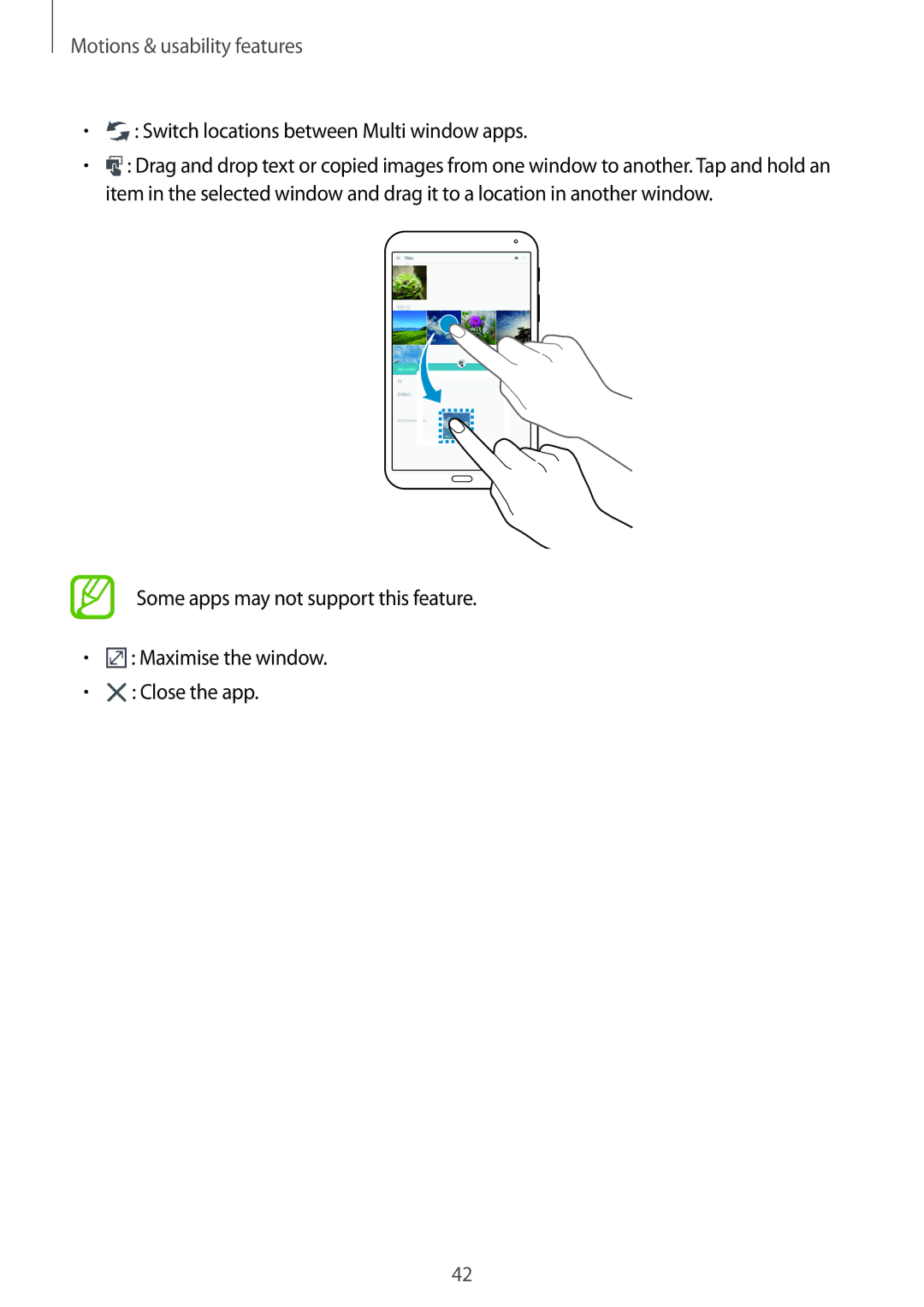 Samsung SM-T700NZWYSER, SM-T700NZWAXEO, SM-T700NZWASEB, SM-T700NZWADBT manual Switch locations between Multi window apps 