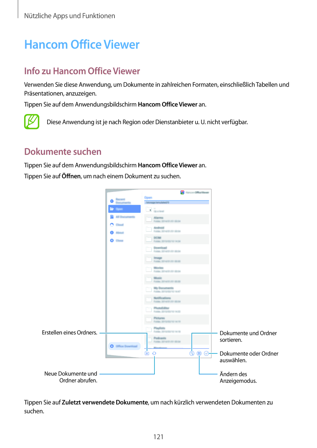 Samsung SM-T700NZWASEB, SM-T700NZWAXEO, SM-T700NZWADBT, SM-T700NTSADBT Info zu Hancom Office Viewer, Dokumente suchen 