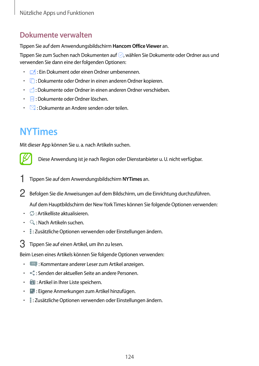 Samsung SM-T700NZWATPH, SM-T700NZWAXEO, SM-T700NZWASEB, SM-T700NZWADBT, SM-T700NTSADBT manual NYTimes, Dokumente verwalten 