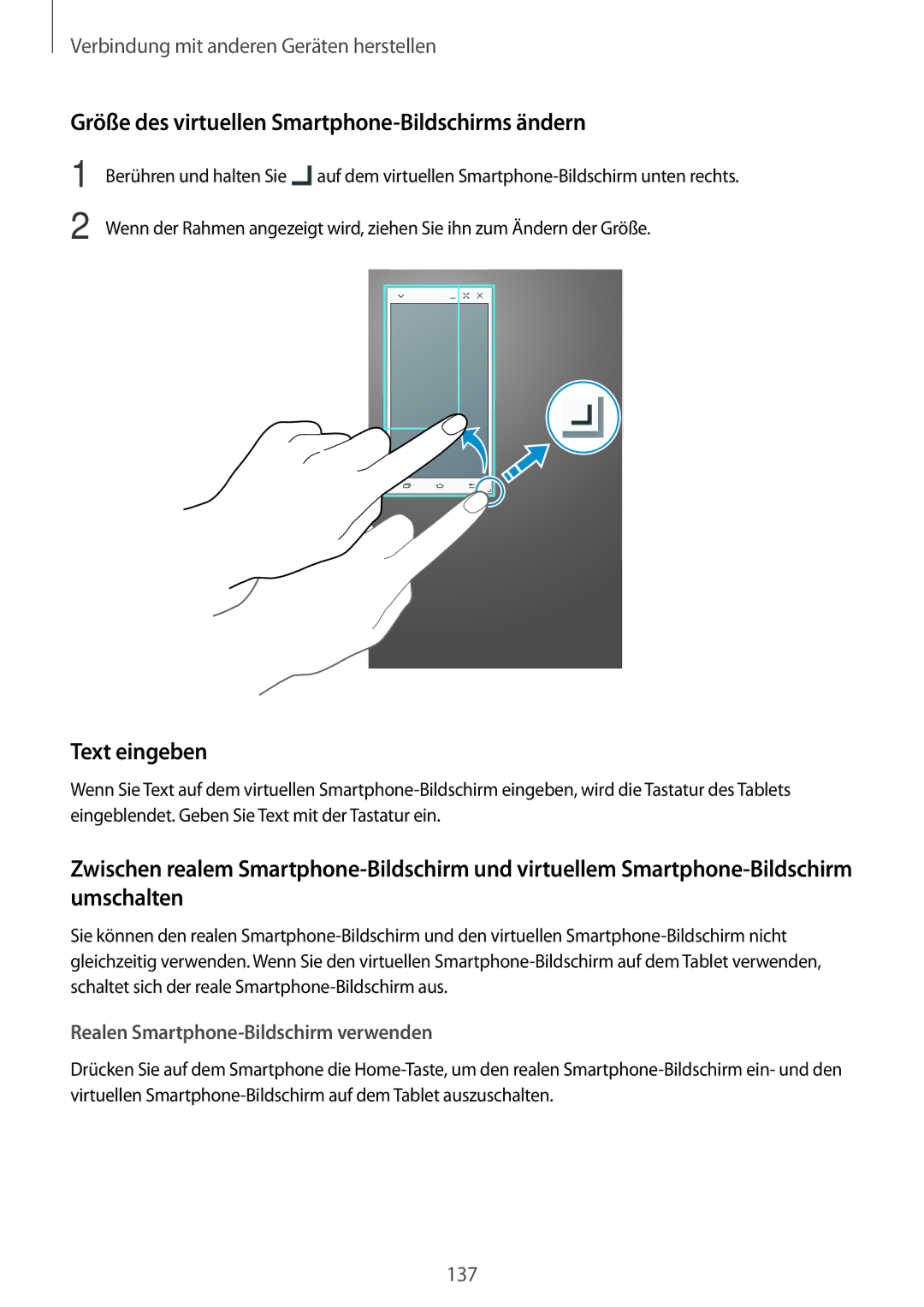 Samsung SM-T700NZWADBT, SM-T700NZWAXEO, SM-T700NZWASEB Größe des virtuellen Smartphone-Bildschirms ändern, Text eingeben 