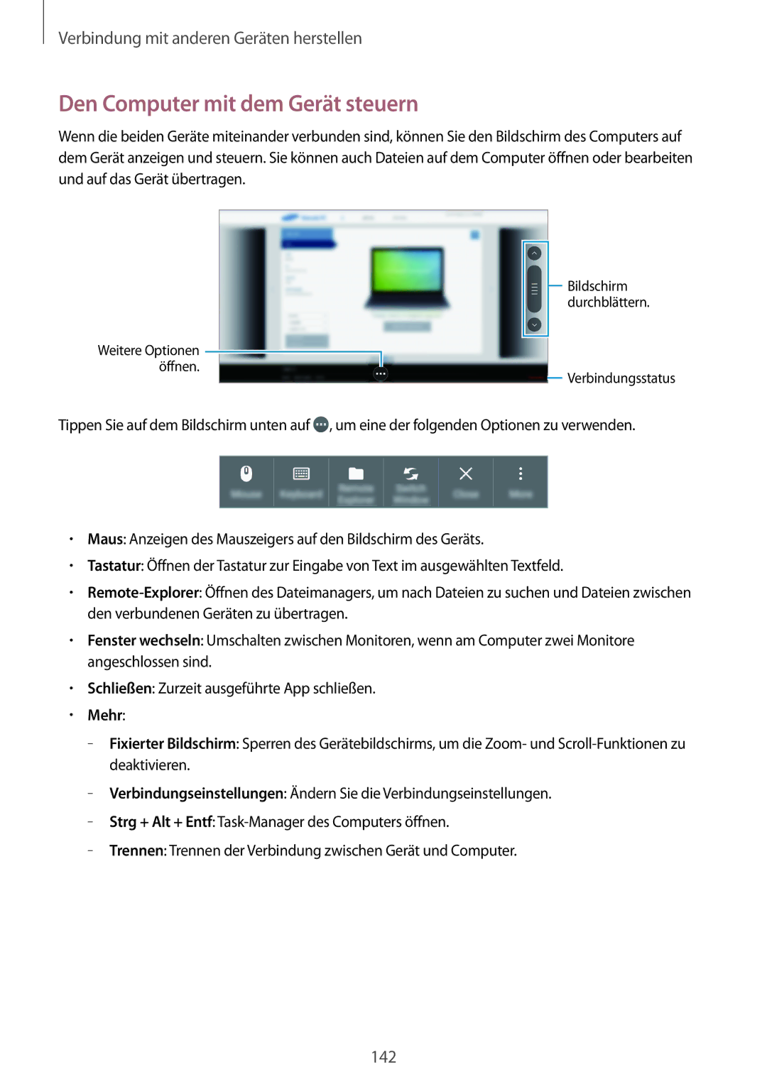 Samsung SM-T700NZWATUR, SM-T700NZWAXEO, SM-T700NZWASEB, SM-T700NZWADBT manual Den Computer mit dem Gerät steuern, Mehr 