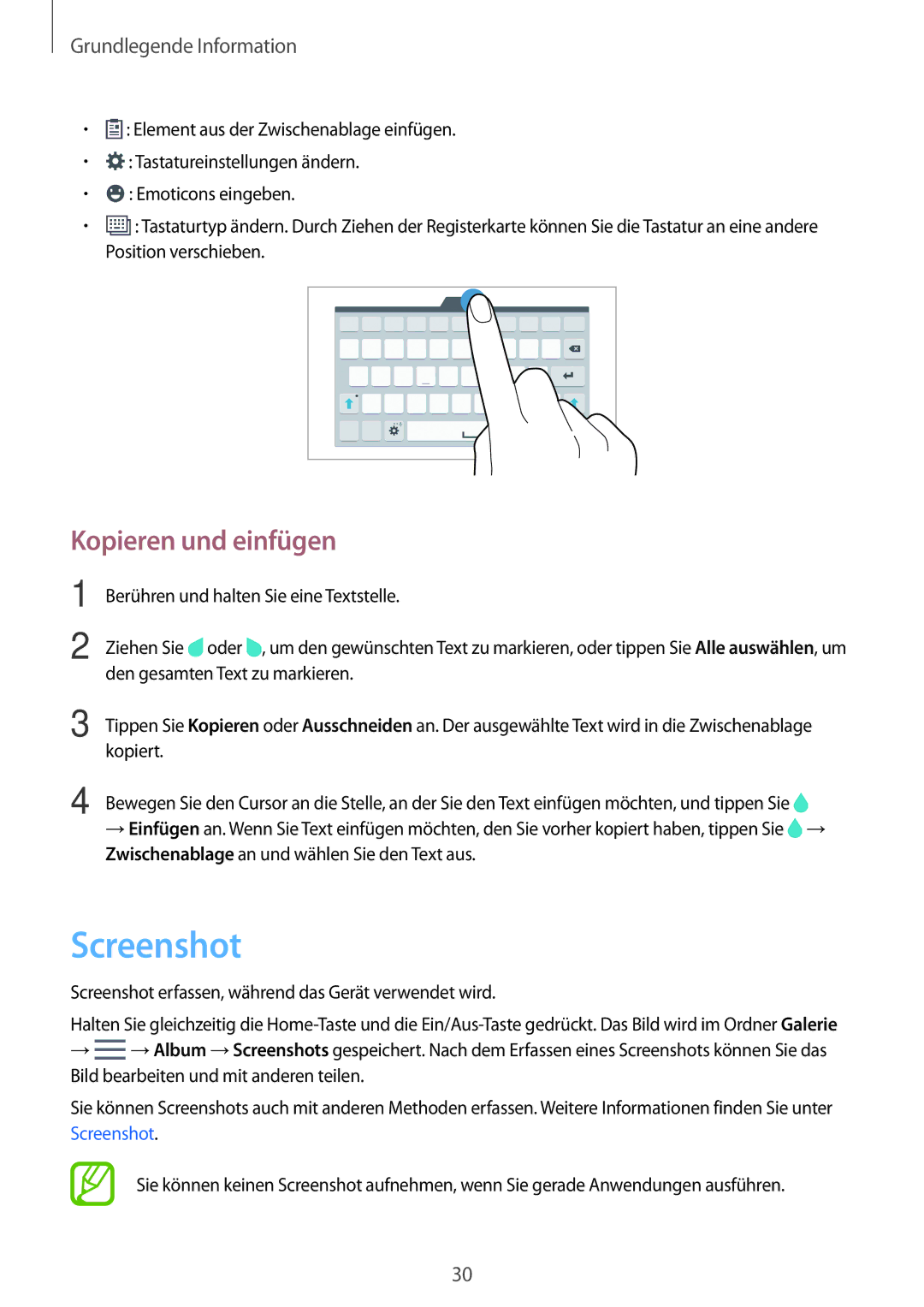 Samsung SM-T700NZWAXEO, SM-T700NZWASEB, SM-T700NZWADBT, SM-T700NTSADBT, SM-T700NZWATPH manual Screenshot, Kopieren und einfügen 