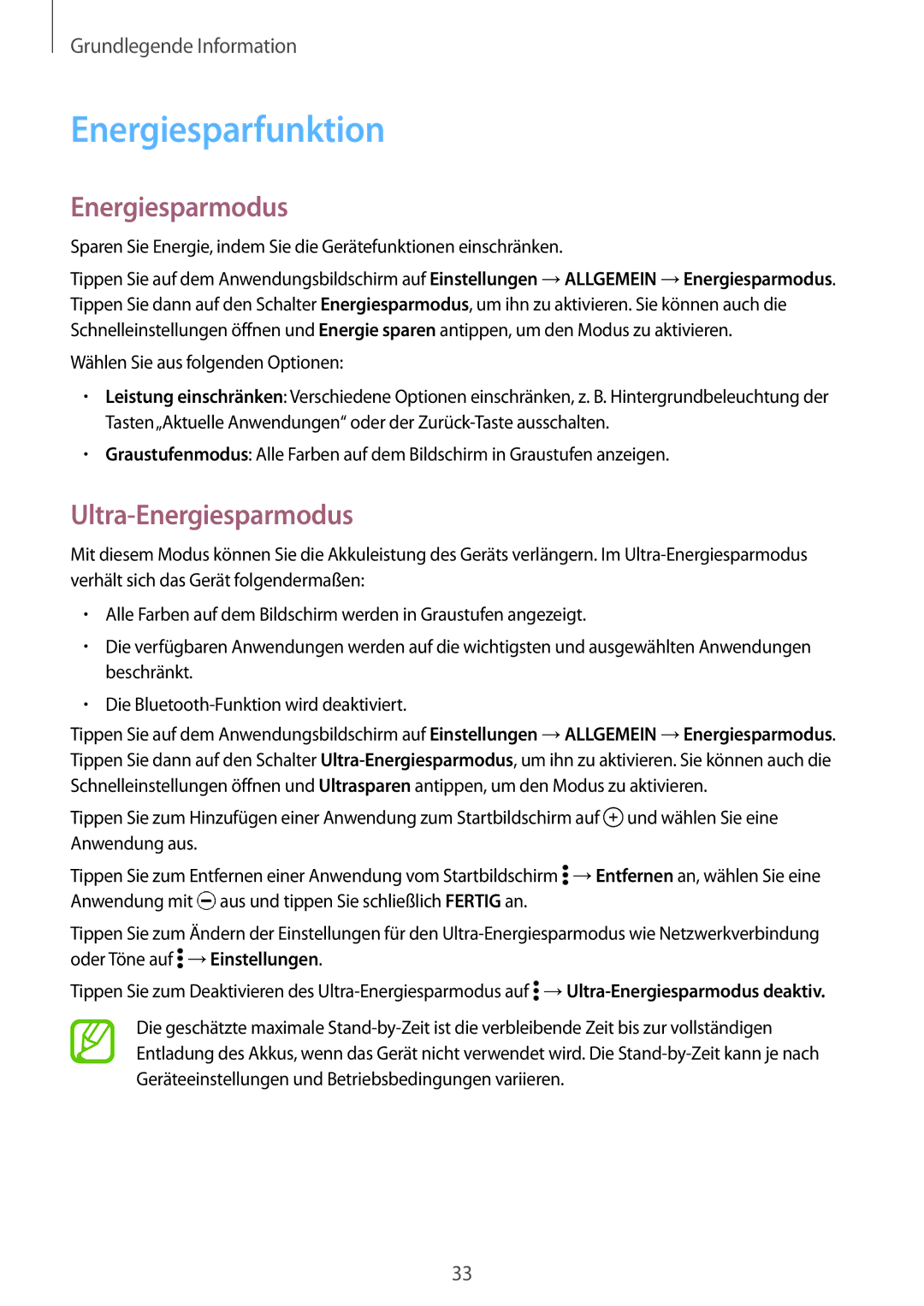 Samsung SM-T700NTSADBT, SM-T700NZWAXEO, SM-T700NZWASEB, SM-T700NZWADBT manual Energiesparfunktion, Ultra-Energiesparmodus 