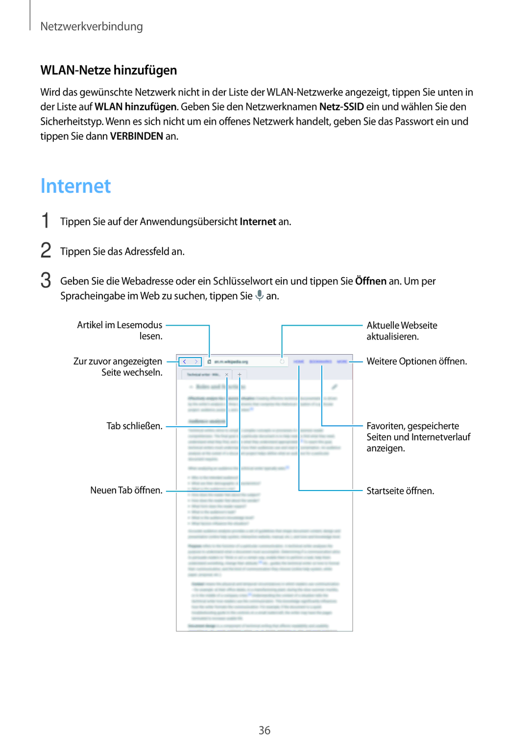 Samsung SM-T700NTSAEUR, SM-T700NZWAXEO, SM-T700NZWASEB, SM-T700NZWADBT, SM-T700NTSADBT manual Internet, WLAN-Netze hinzufügen 