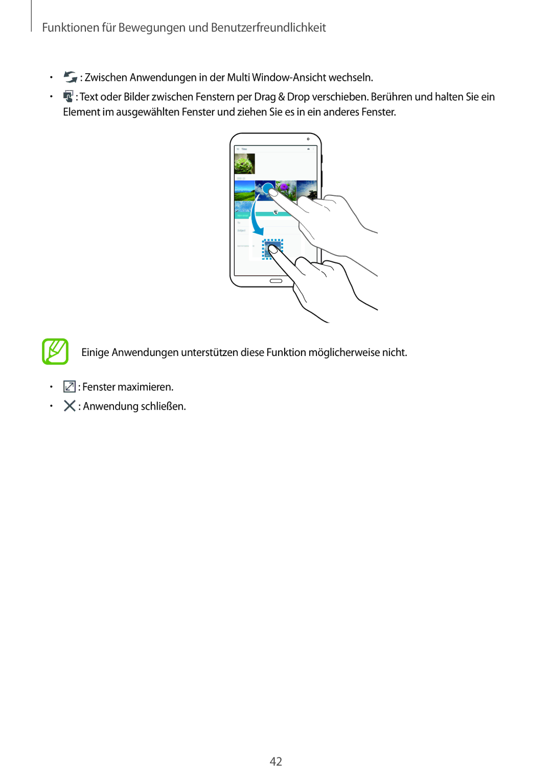 Samsung SM-T700NZWAATO, SM-T700NZWAXEO, SM-T700NZWASEB manual Zwischen Anwendungen in der Multi Window-Ansicht wechseln 