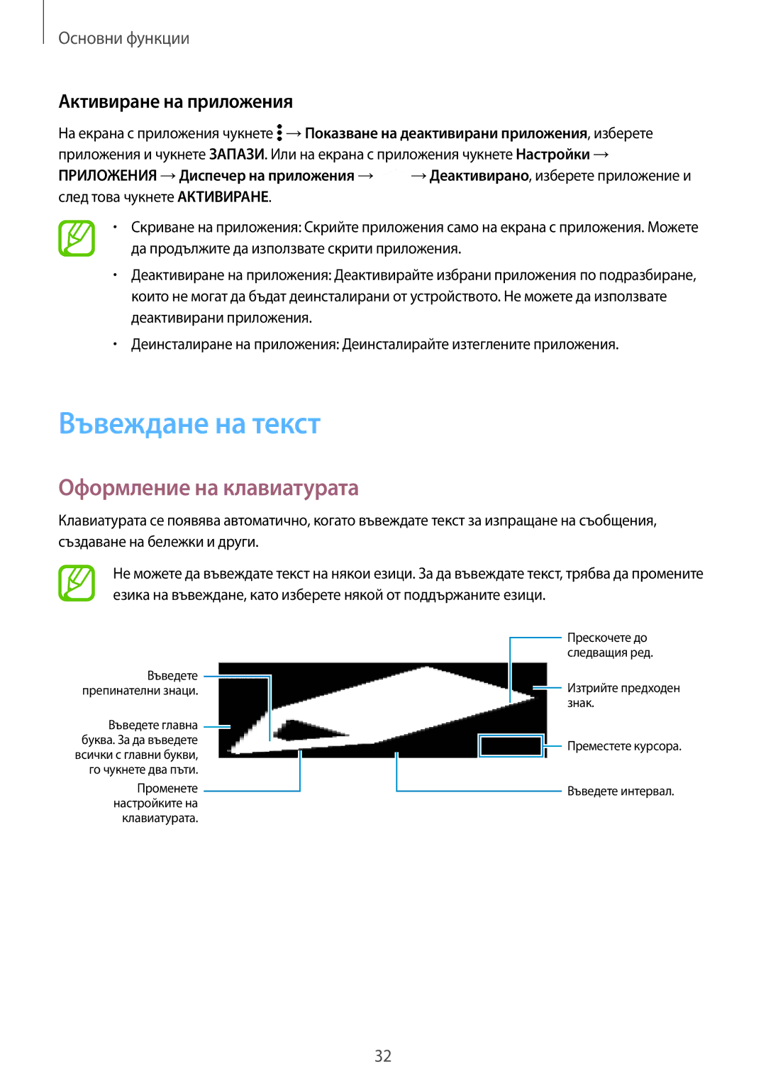 Samsung SM-T705NTSABGL, SM-T805NTSABGL manual Въвеждане на текст, Оформление на клавиатурата, Активиране на приложения 