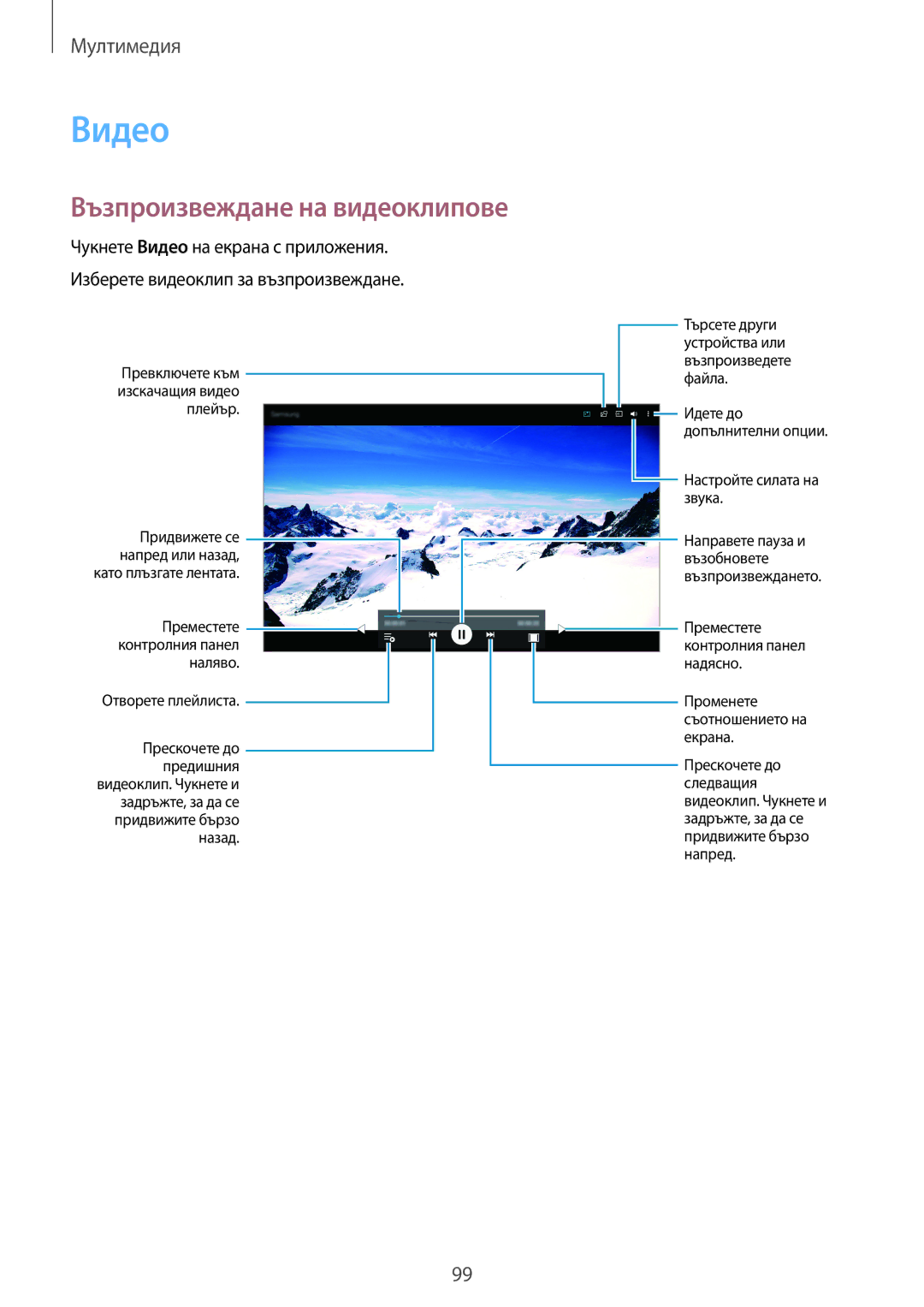 Samsung SM-T805NZWABGL, SM-T705NTSABGL, SM-T805NTSABGL, SM-T705NZWABGL manual Видео, Възпроизвеждане на видеоклипове 