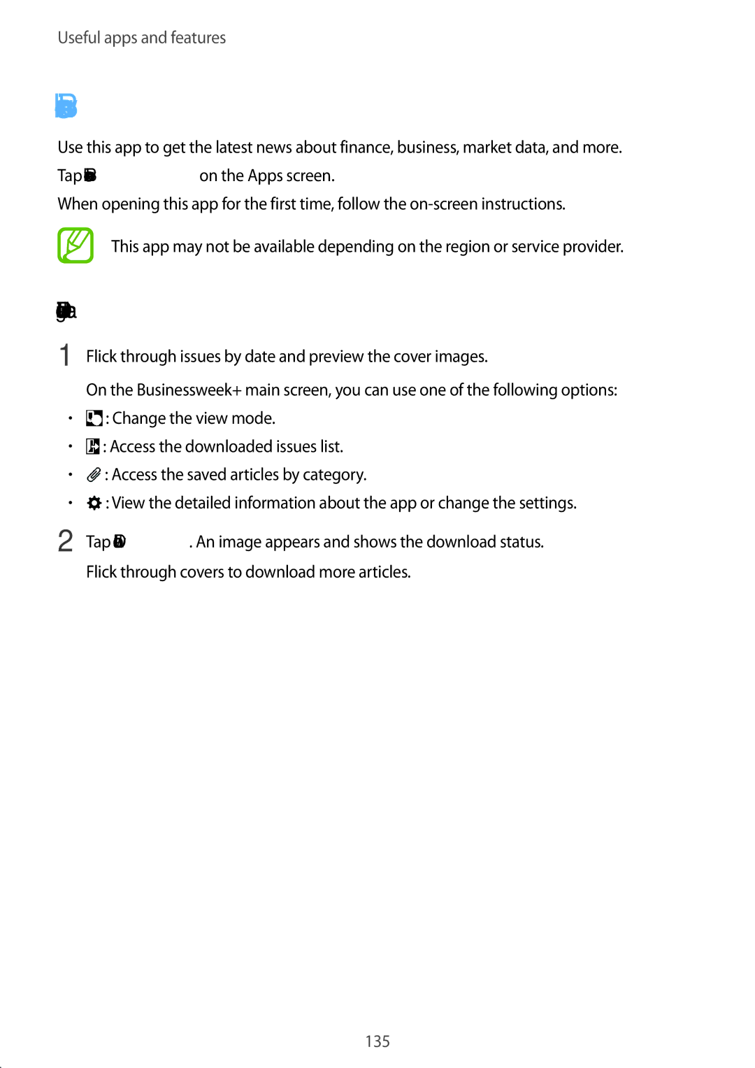 Samsung SM-T705NTSAKSA, SM-T705NTSAXXV, SM-T705NZWAXXV, SM-T705NTSASEE, SM-T705NZWASEE Businessweek+, Downloading an article 